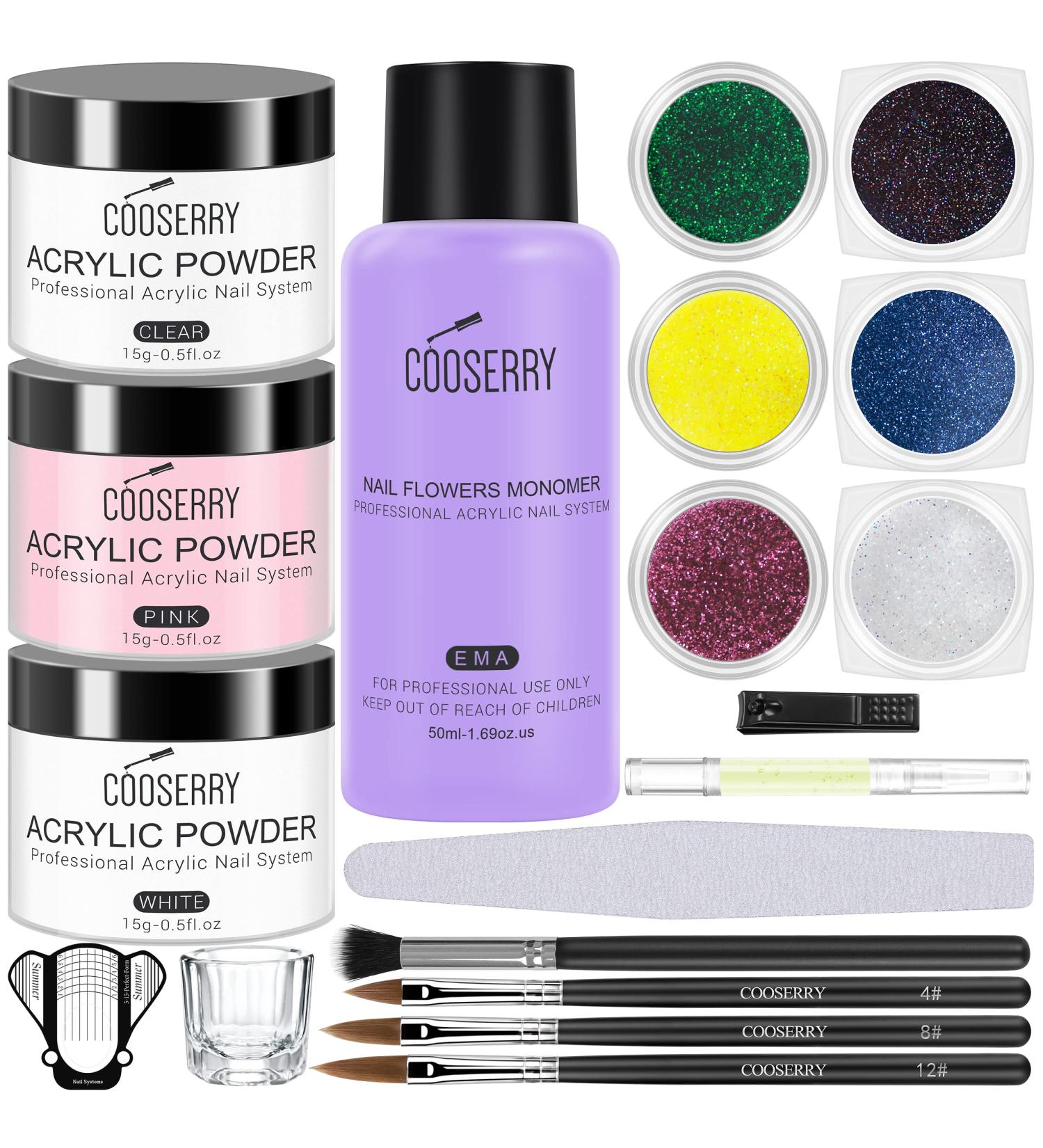 Cooserry Acrylic Powder and Monomer Liquid - Professional Nail Kit with Diamond Powder and Brush | Nail Art Starter Set - Buy Online on GoSupps.com