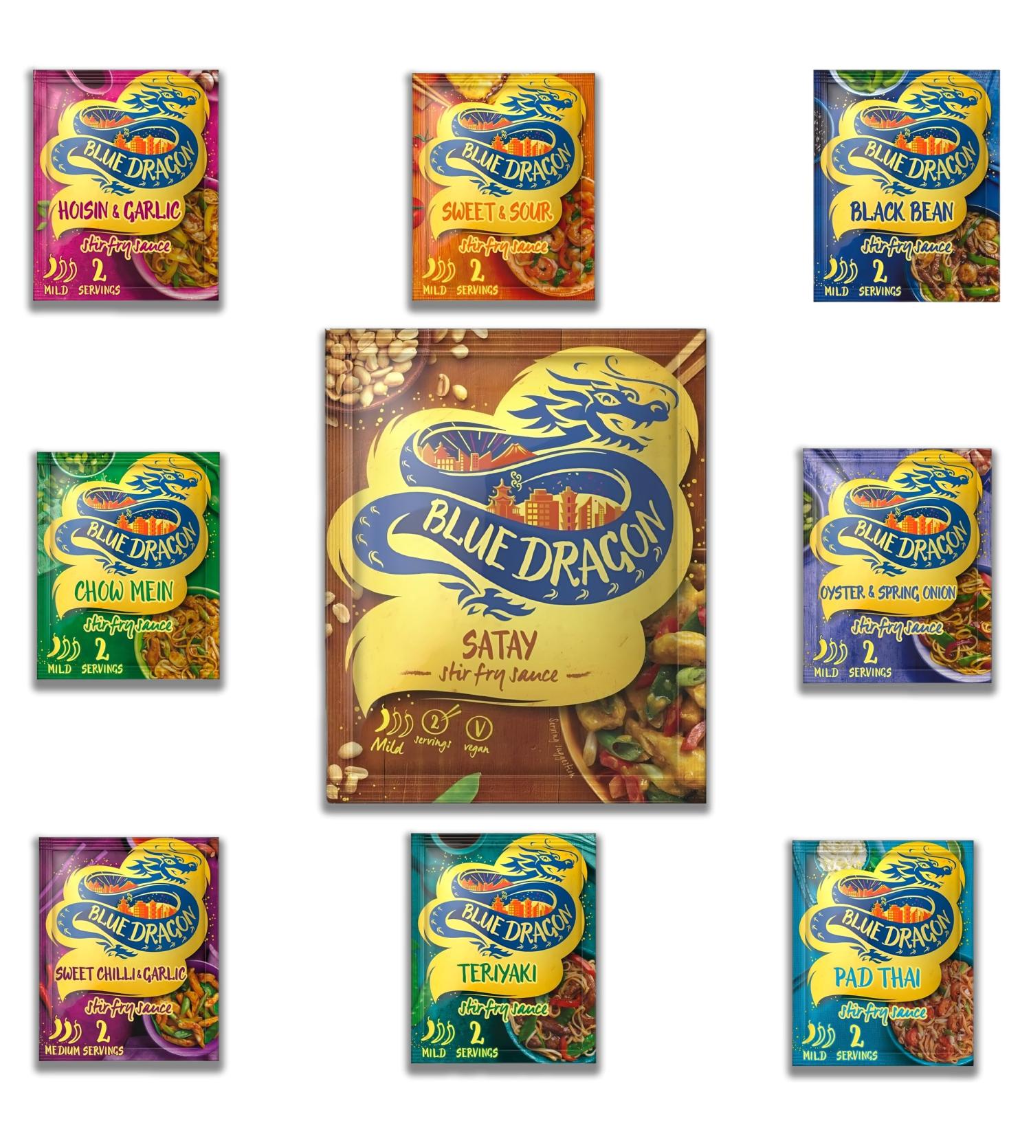 Blue Dragon Sauce Pouch Pick N Mix - Choose From 8+ Flavours | Satay Stir-Fry Oyster & Spring Chow Mein Pad Thai Teriyaki Sweet Chilli Sweet & Sour Black Bean - Pack of 2 X 120 - Buy Online on GoSupps.com