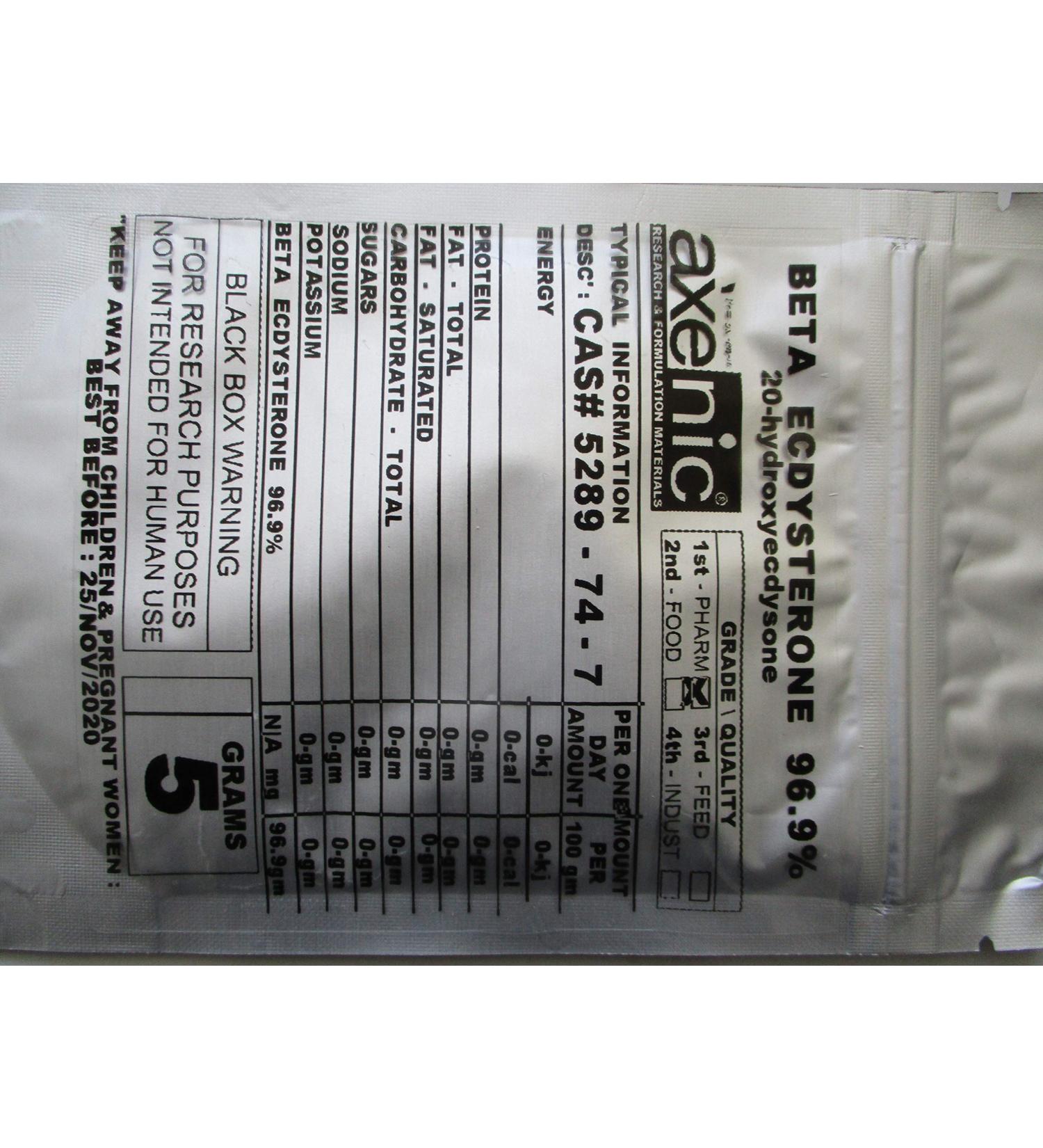 5 Grams BETA ECDYSTERONE 96.9% 20-Hydroxyecdysone Powder - Buy Online on GoSupps.com