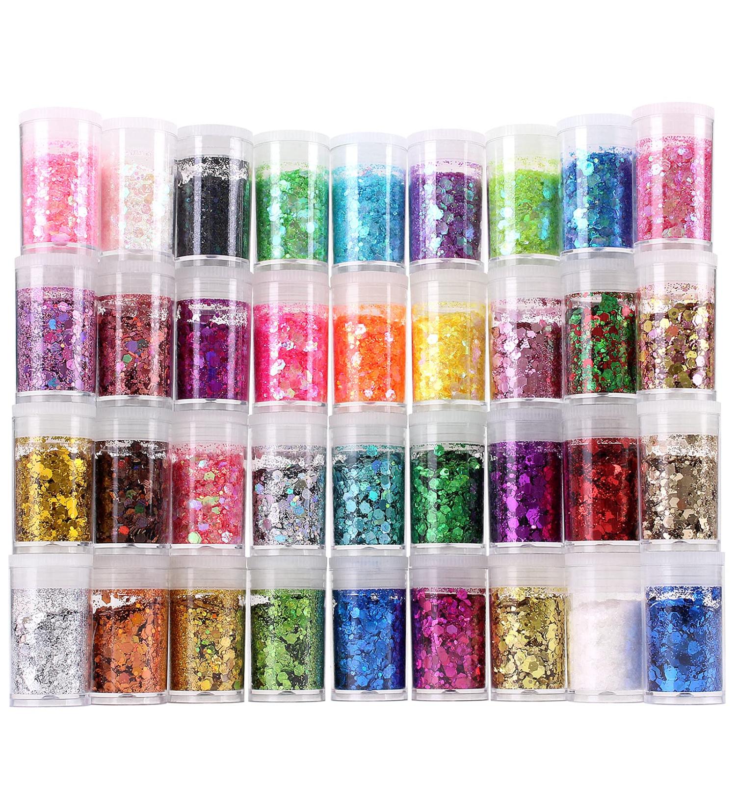Estanoite 36 Colors Chunky and Fine Glitter Mix - Iridescent Cosmetic Glitter for Face, Body, Eyes, Nails, and DIY Projects - Buy Online on GoSupps.com