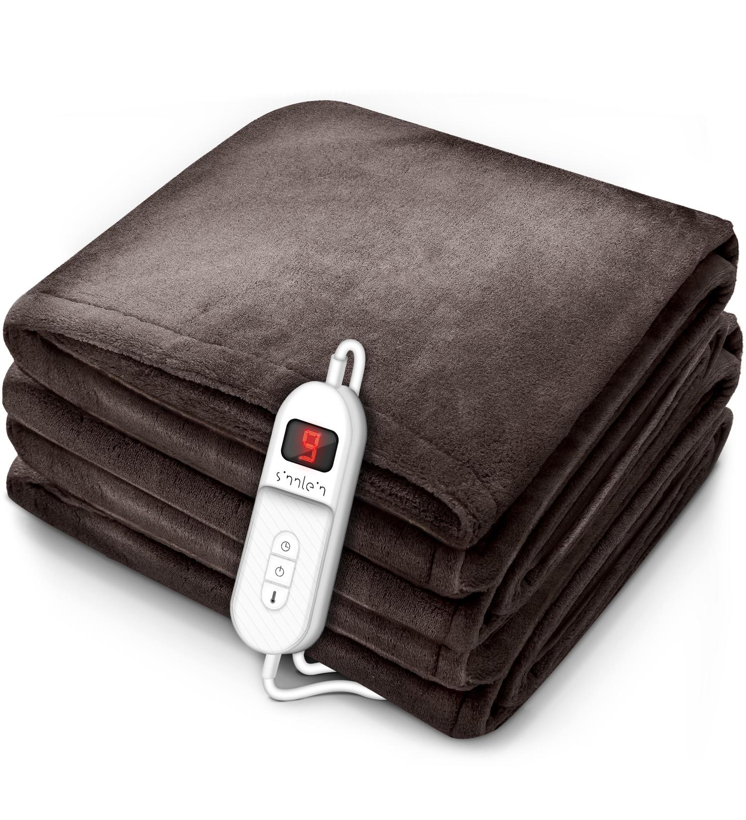 Sinnlein Heating Ceiling Blanket 180x130cm | T V S d GS Certified | Electric Thermal with Timer & 9 Temp Levels | Washable & Cuddly in Brown - Buy Online on GoSupps.com