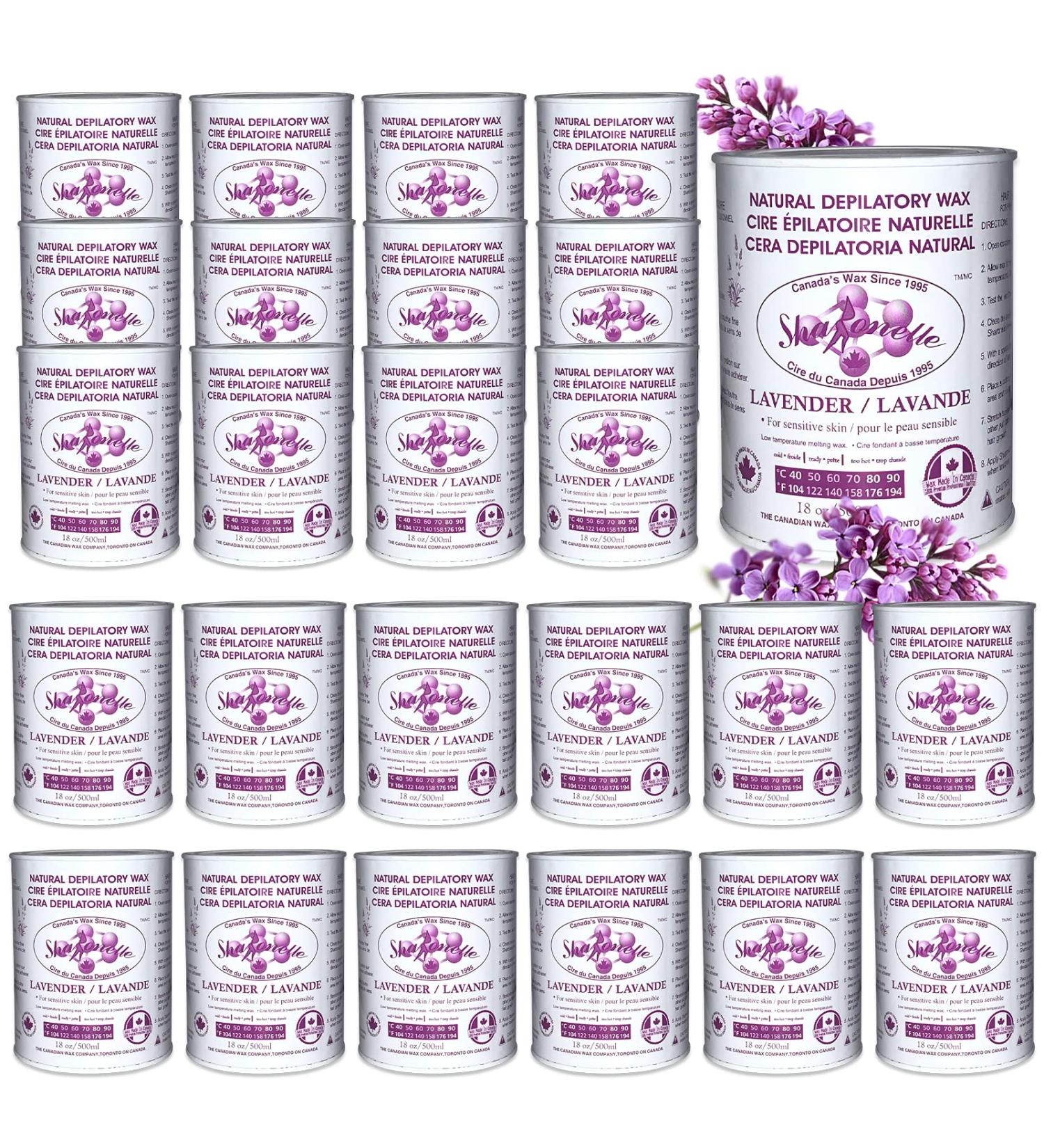 Sharonelle Soft Wax All Purpose Hair Removal Natural Depilatory Canned Wax for Sensitive Skin Canada-Made Melting Wax in Black color Canned Package (24PC Lavender) 500 ml (Pack of 24) Lavender - Buy Online on GoSupps.com