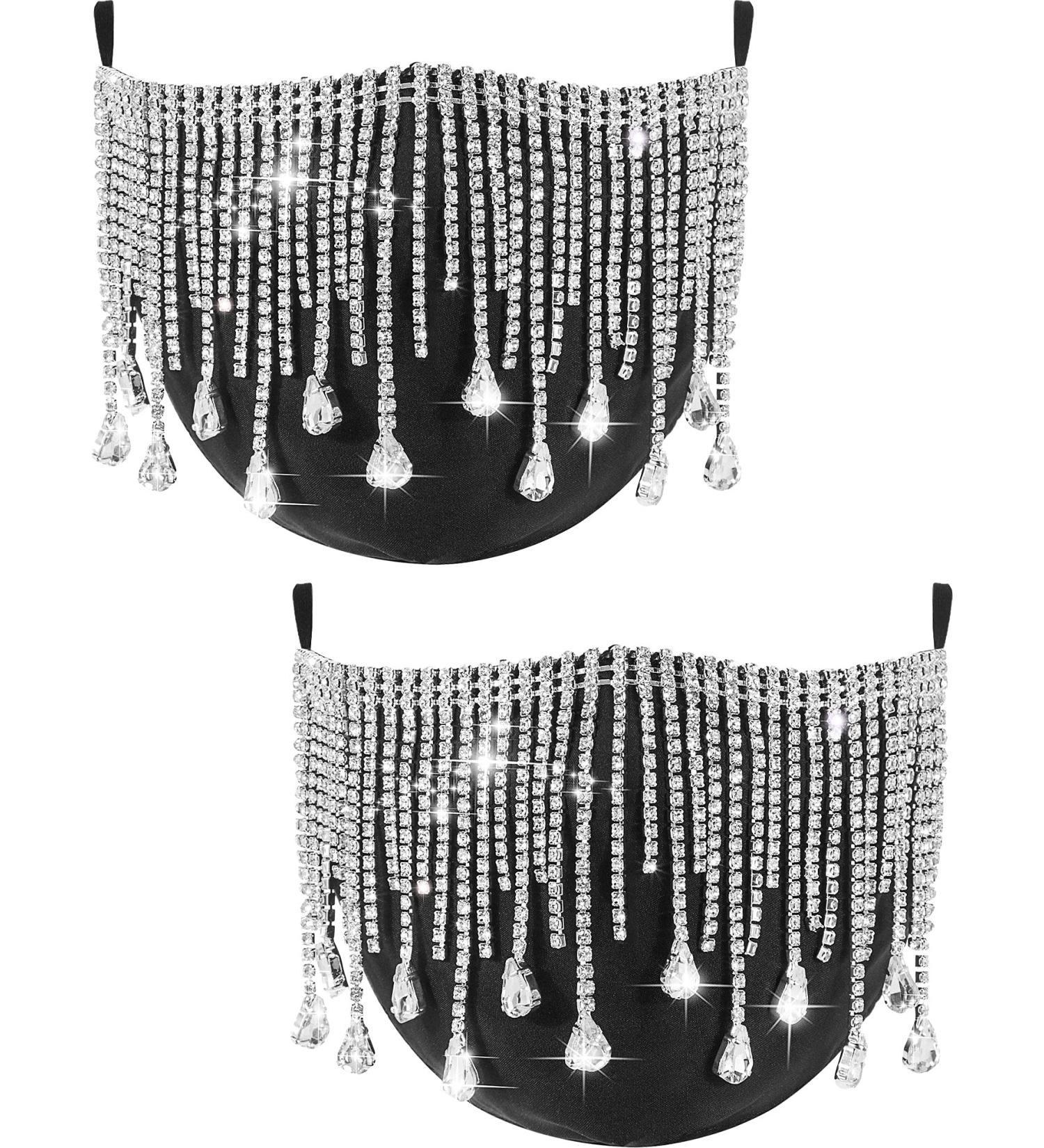 SATINIOR 2-Piece Sparkly Rhinestones Mesh Face Covers with Bling Crystal Tassels - Perfect for Halloween, Masquerade Parties, and Nightclubs - For Women and Girls - Buy Online on GoSupps.com