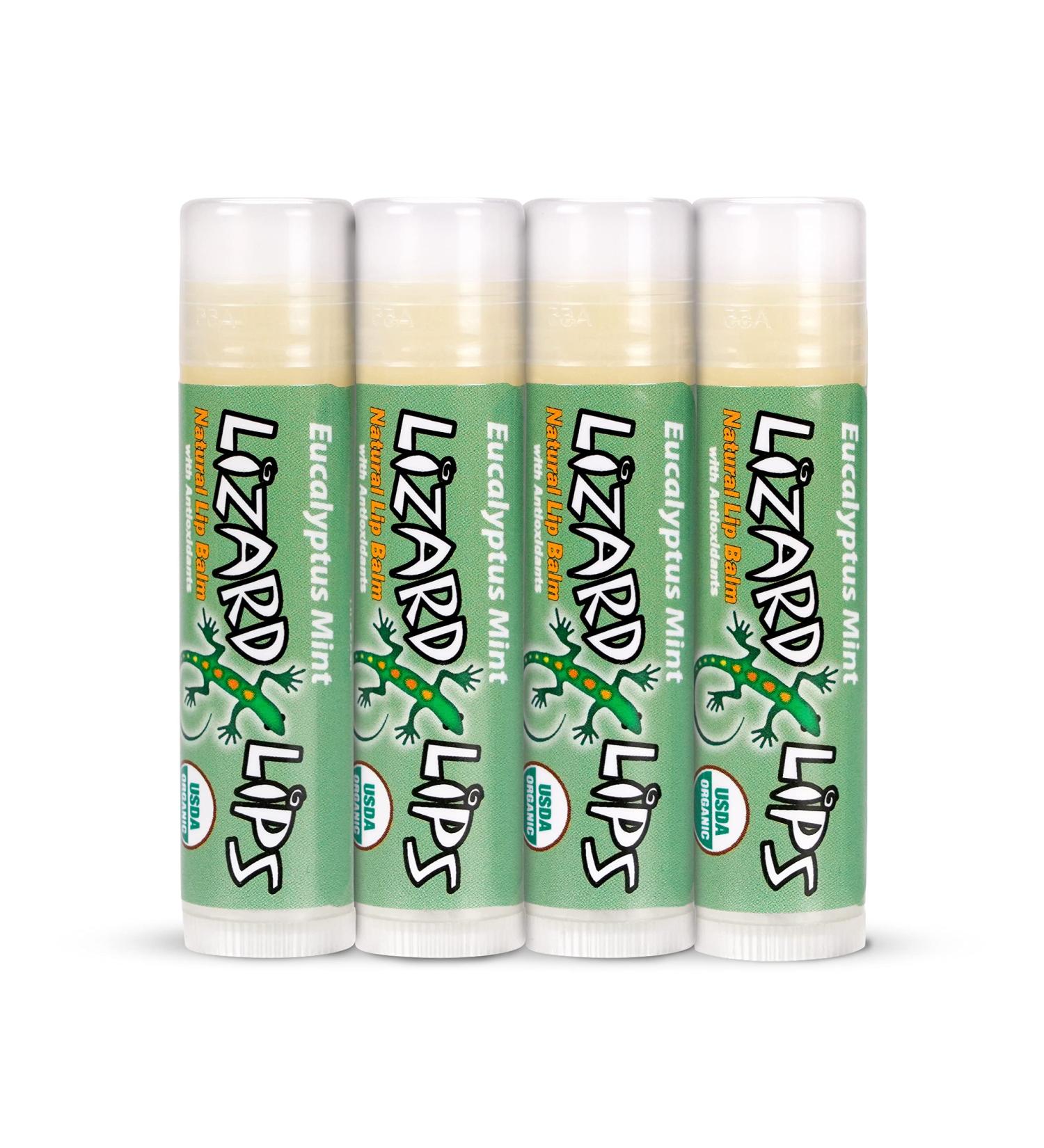 Lizard Lips USDA Certified Organic 4 Pack - Eucalyptus Mint | Natural Lip Balm Set - Buy Online on GoSupps.com