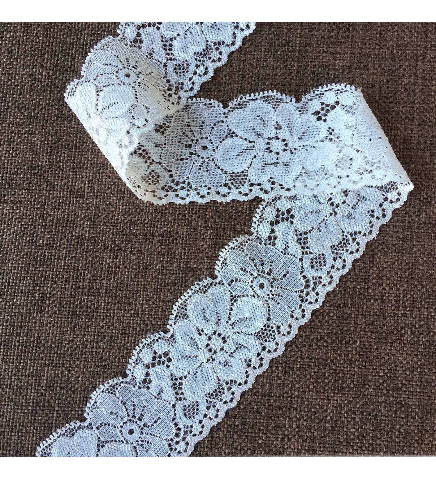 Lace Realm 1.5 Inch White Stretch Floral Lace Ribbon Trim - 5 Yards | Perfect for Sewing, Gift Wrapping, Floral Designing & Crafts - Buy Online on GoSupps.com