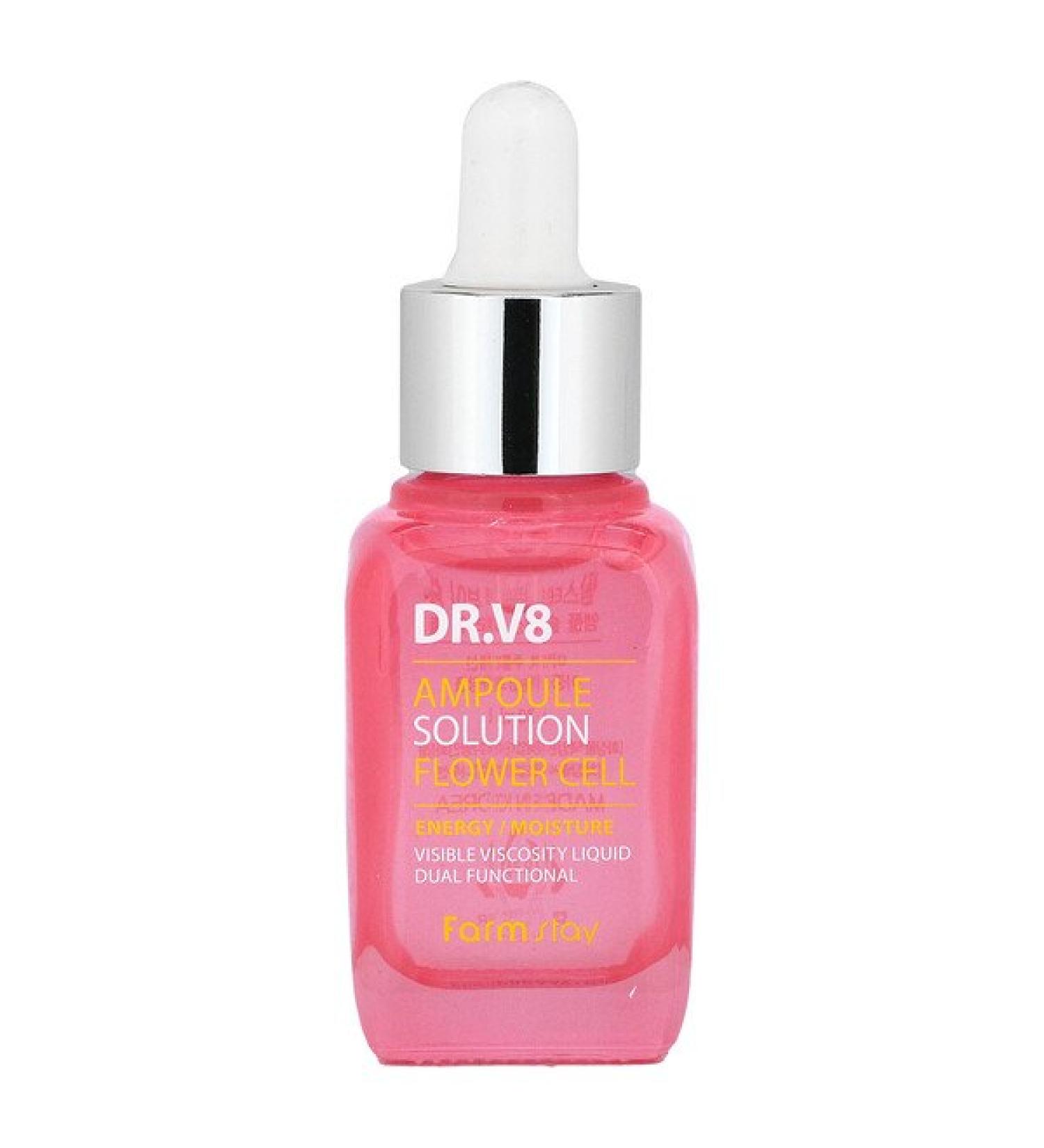 Farmstay Dr. V8 Flower Cell Ampoule Solution 30ml - Revitalize & Nourish Skin - Buy Online on GoSupps.com
