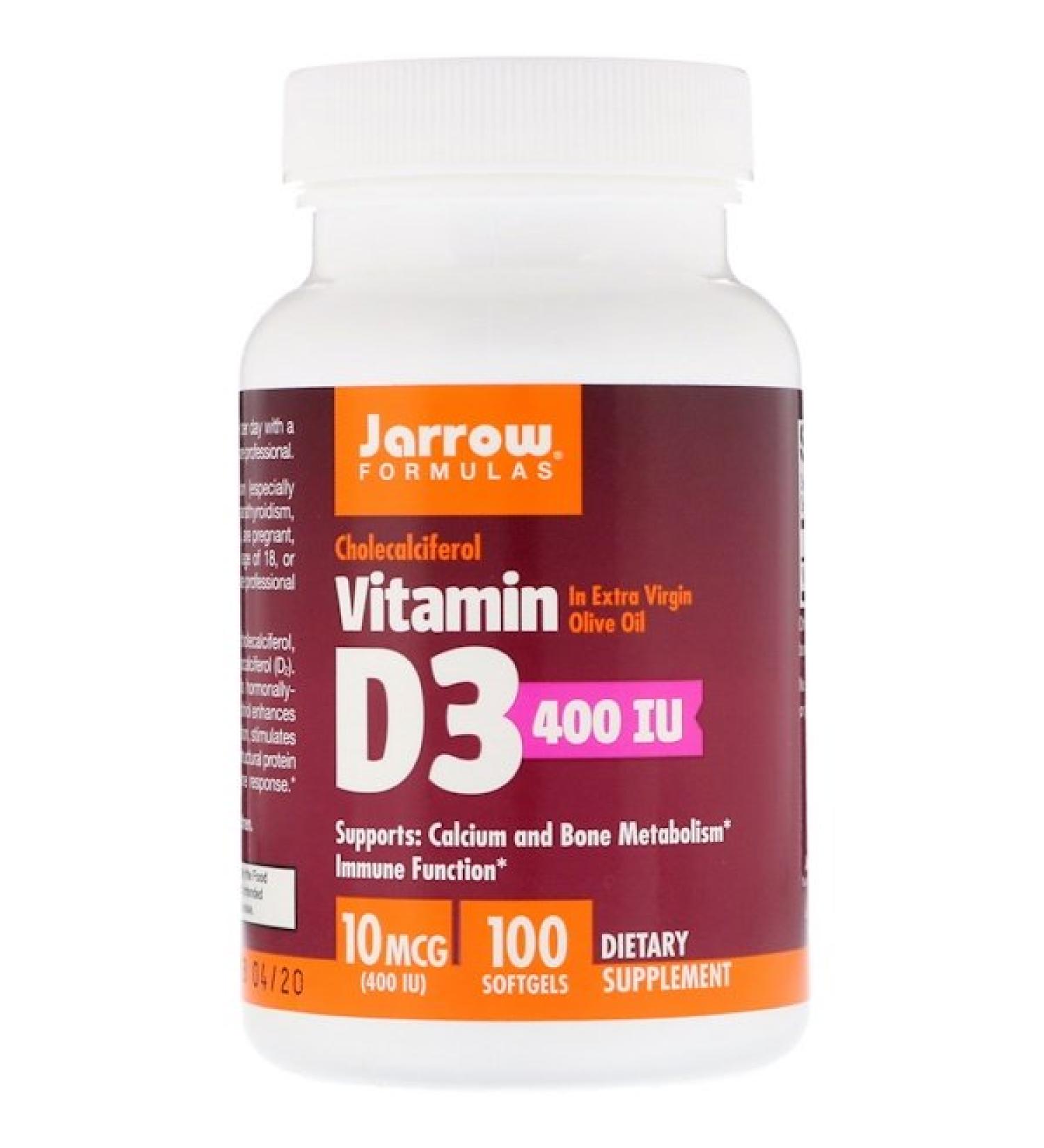 Jarrow Formulas Vitamin D3 Cholecalciferol 400 IU 100 Softgels