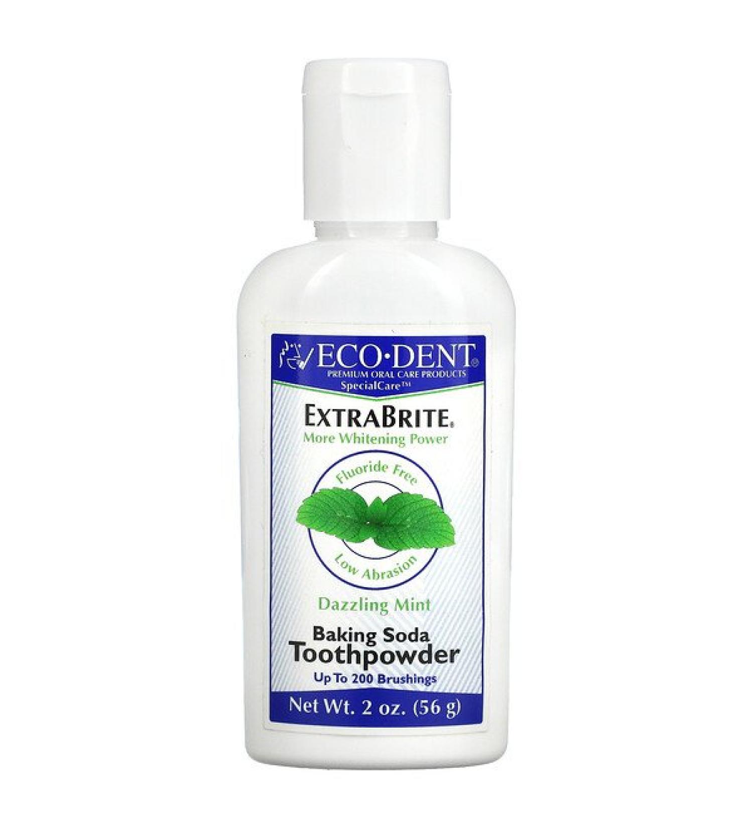Eco-Dent ExtraBrite Baking Soda Tooth Powder Fluoride Free Dazzling Mint 2 oz (56 g)