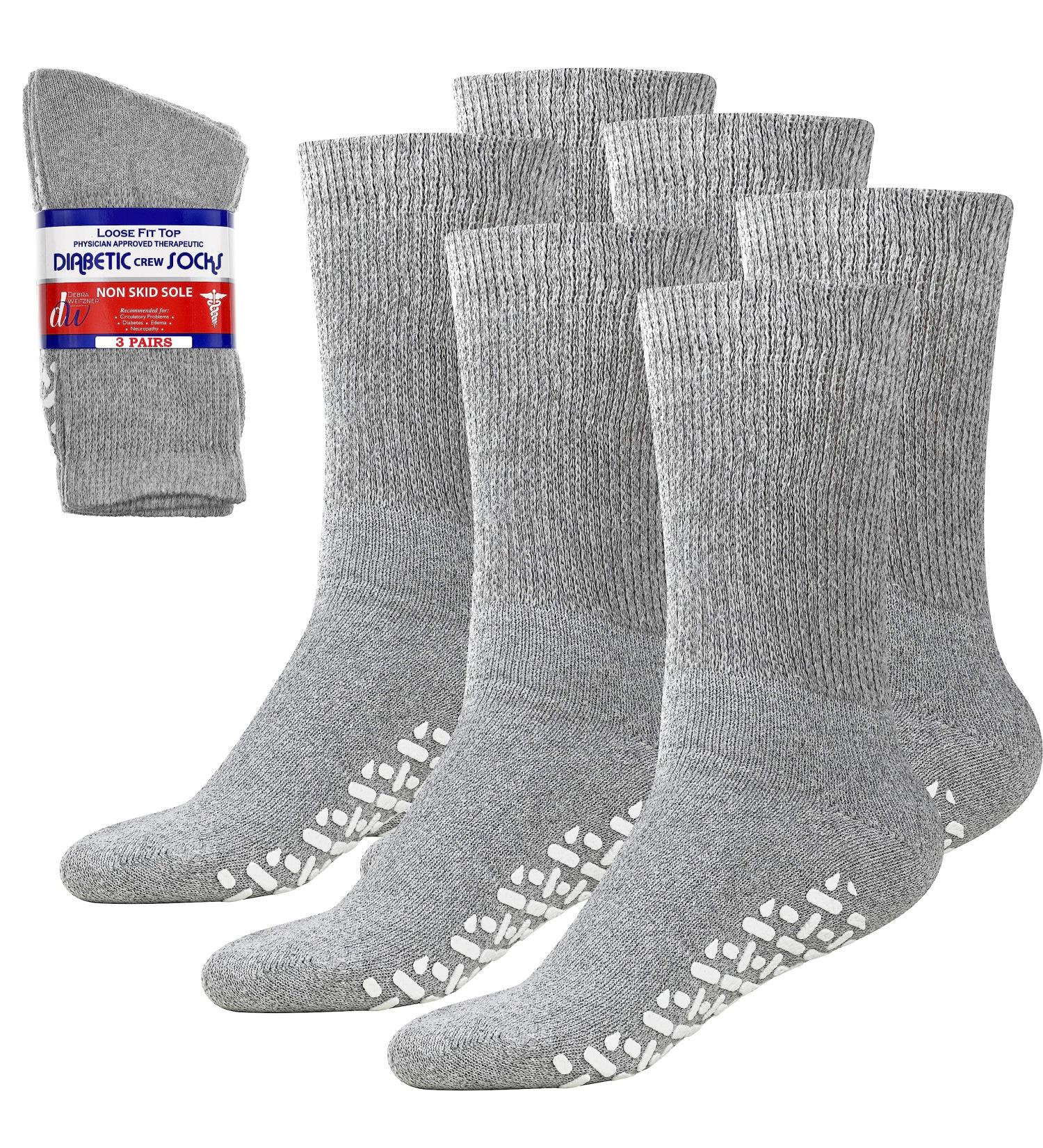 Debra Weitzner Non-Slip Diabetic Crew Socks 3-Pack - Loose Fit for Men & Women - Crew Grey with Grips (Size 13-15) - Buy Online on GoSupps.com