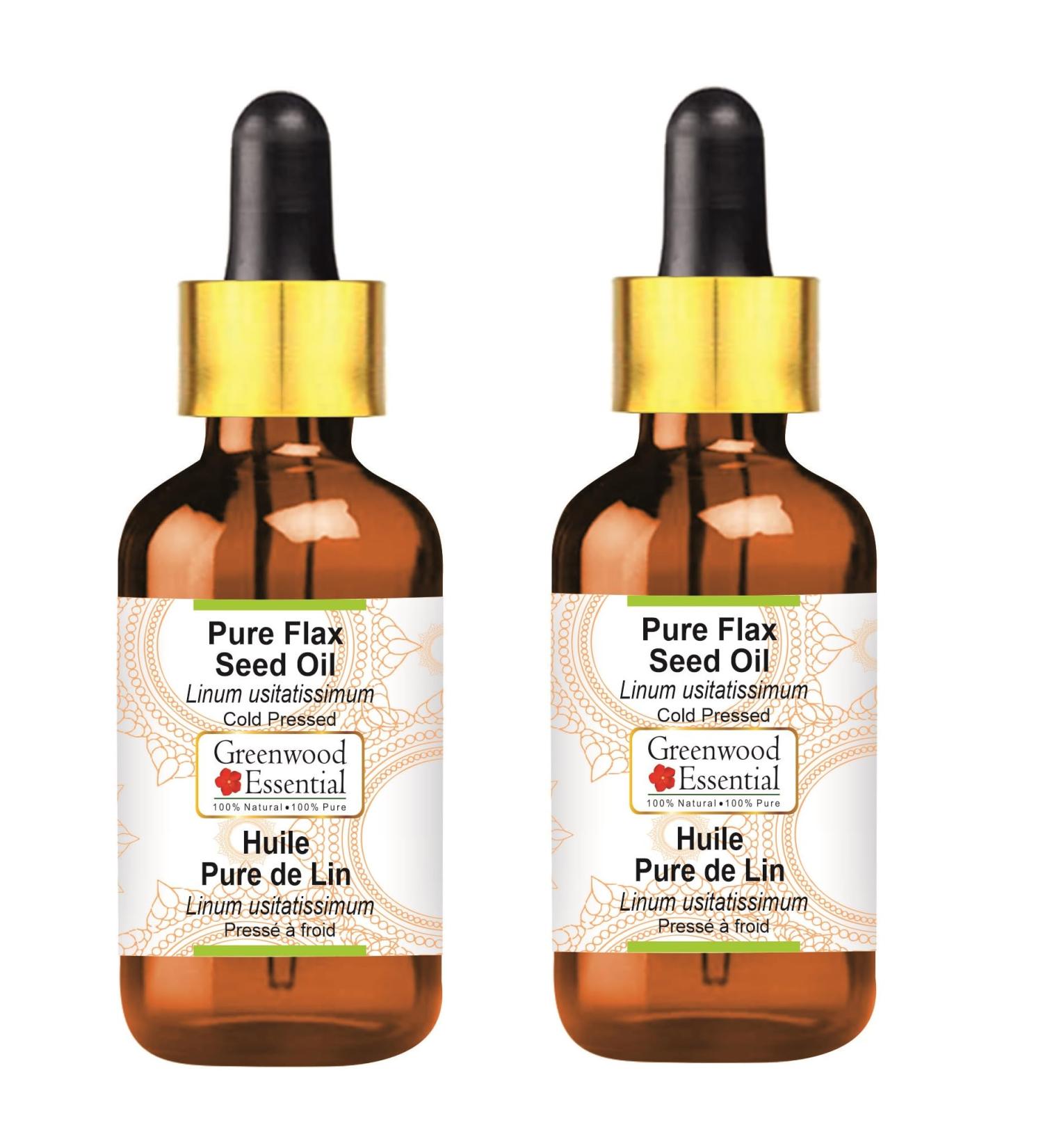 Greenwood Essential Pure Flax Seed Oil (Linum usitatissimum) with Glass Dropper Cold Pressed (Pack of Two) 100ml X 2 (6.76 oz) - Buy Online on GoSupps.com