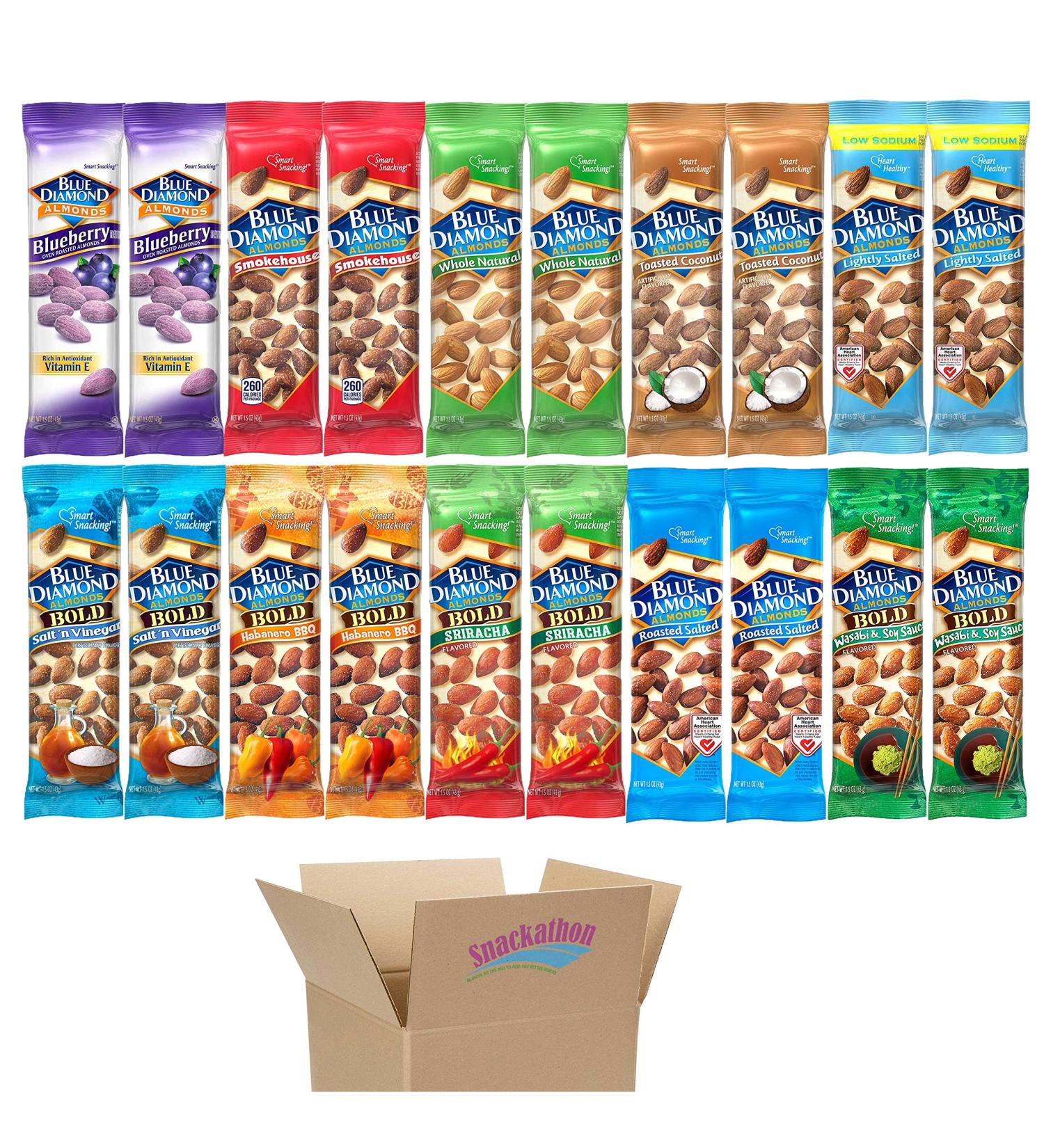 Blue Diamond Almonds 10 Flavors 2 Bags each Flavor 1.5 Ounce (Pack of 20)