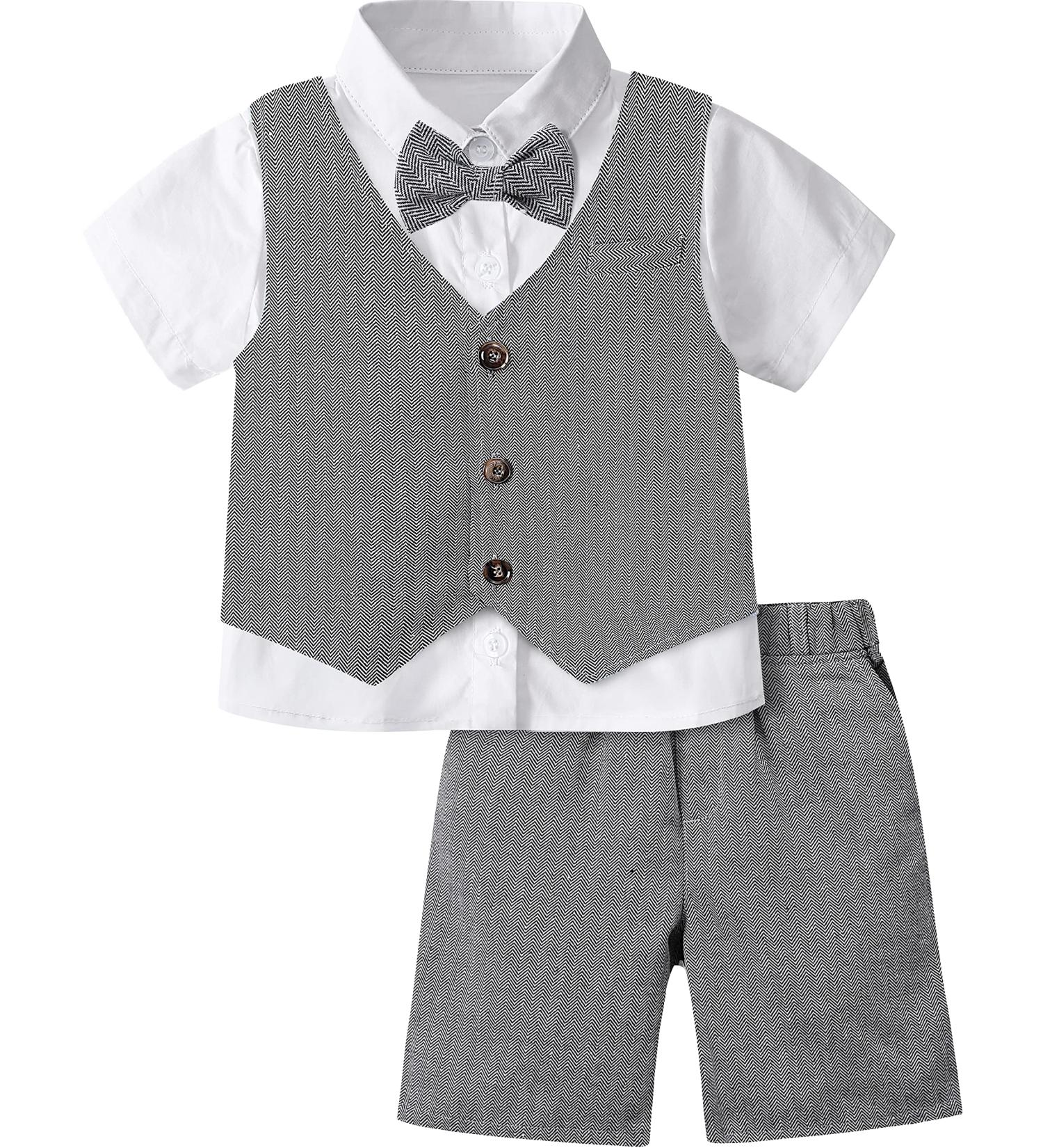 Mint Green Baby Boy Gentleman Suit 3pcs Set | Herringbone Wedding Christening Outfit | Dark Grey | 5-6 Years - Buy Online on GoSupps.com