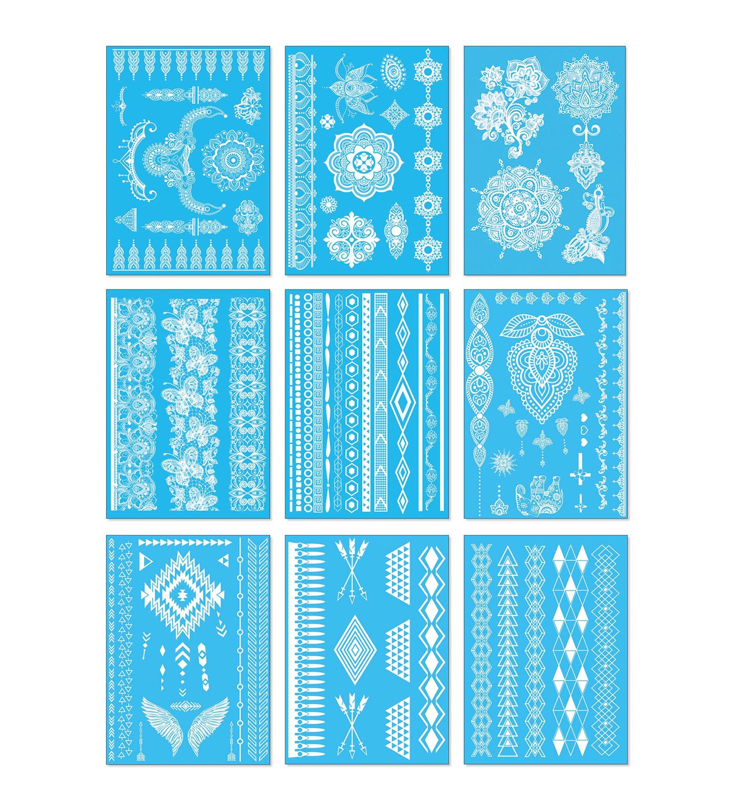 White Lace Temporary Tattoos - 9 Sheets Bride Wedding Designs for Women Teens Girls - Realistic Waterproof Transfer Stickers - 100+ Flash Jewelry Tattoos - Buy Online on GoSupps.com