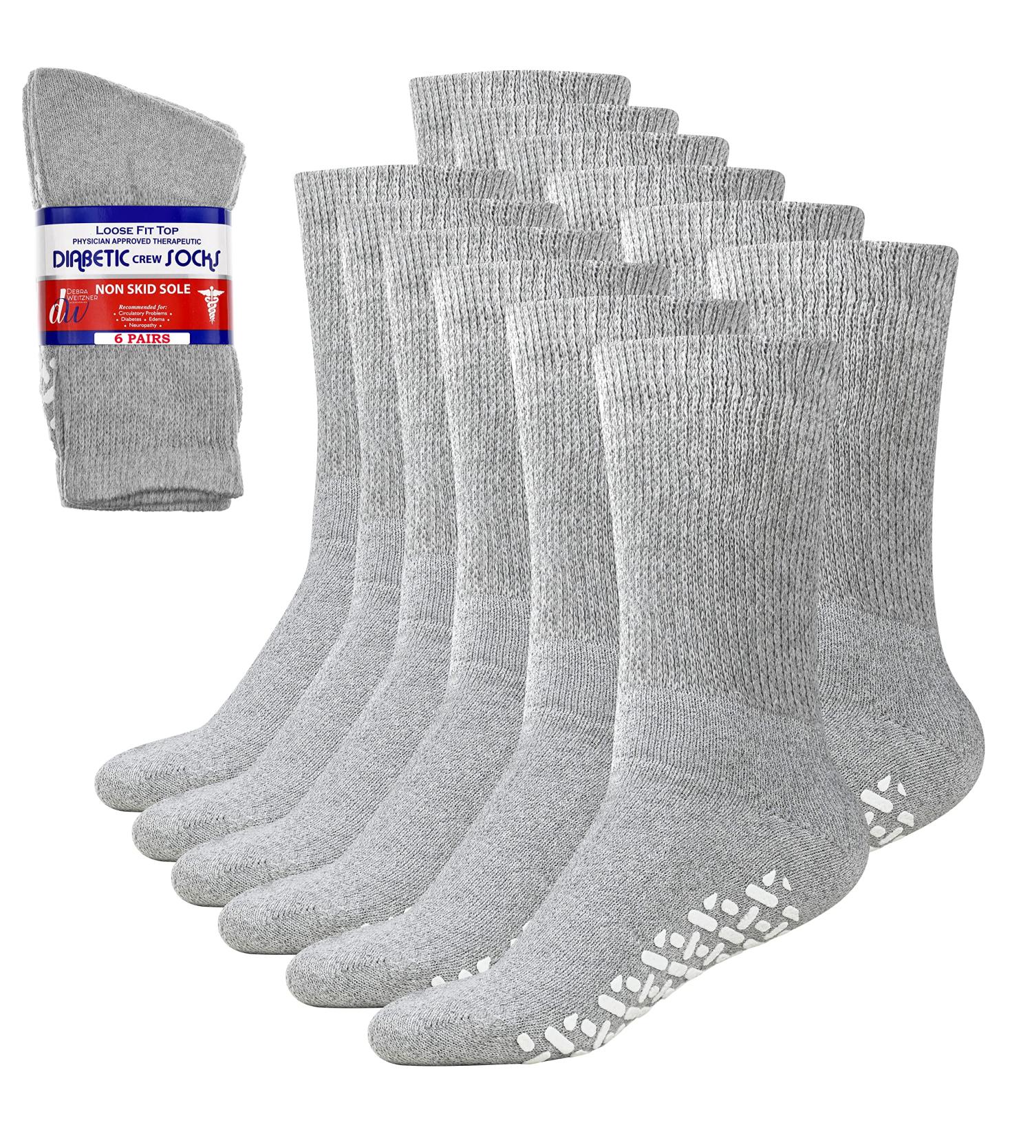 Debra Weitzner 6Pk Non-Binding Diabetic Socks - Crew Ankle 13-15 Grey With Grips - Buy Online on GoSupps.com