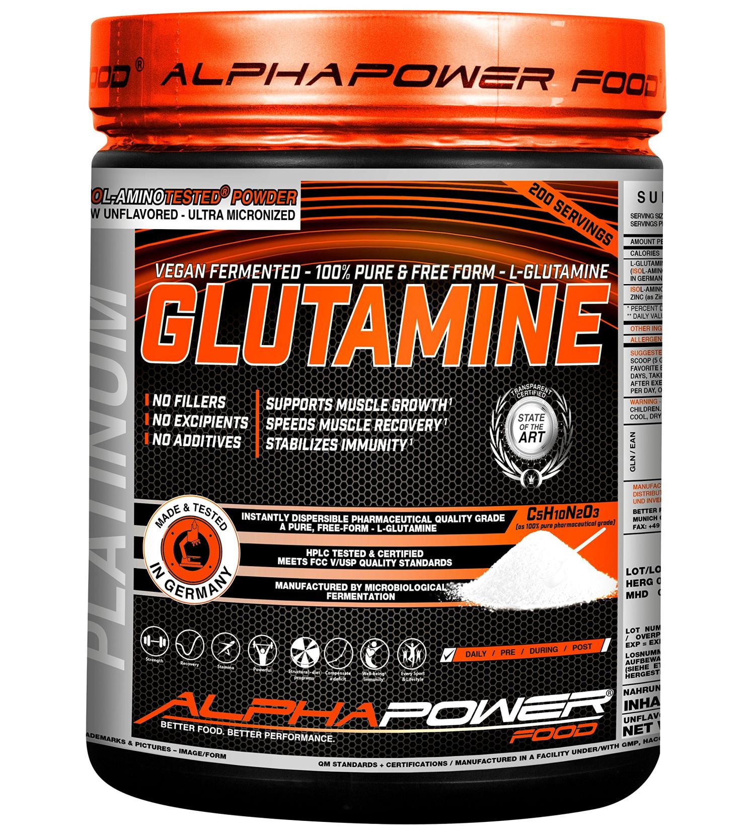 Alphapower Bioactive Glutamine Powder 1kg - Vegan Pure & Micronized 200 Servings - Lab-Tested Amino Acids for Optimal Performance - Buy Online on GoSupps.com