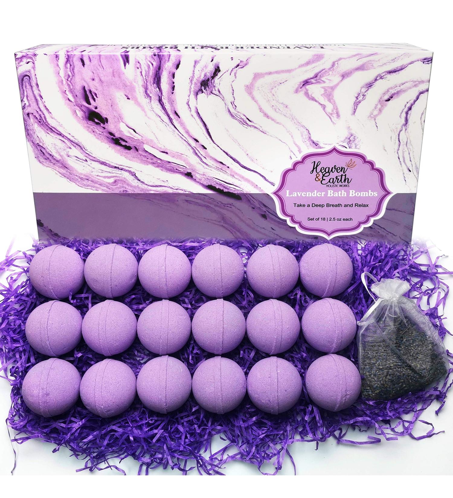 Lavender Bath Bombs Gift Set - 18 Bulk Bath Bombs with Essential Oils for Men and Women. Organic Ingredients, Individually Wrapped. Relaxing and Natural Bath Balls - Buy Online on GoSupps.com