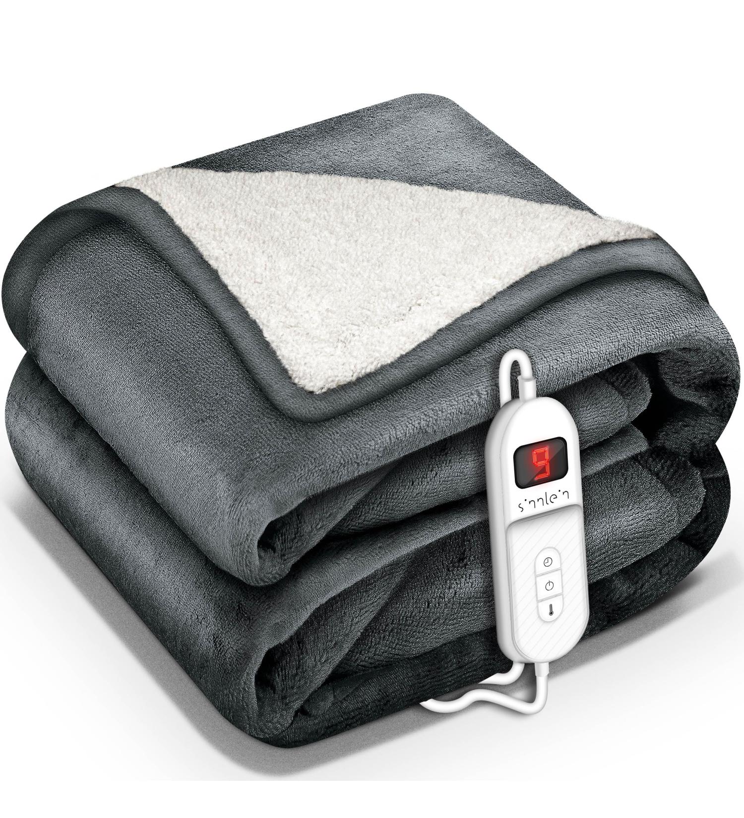 Sinnlein Electric Heating Ceiling Blanket 180x130cm - T V S d GS Checked 9 Temperature Levels Automatic Switch-Off Digital Timer Display - Ideal for Bed & Sofa - Dark Gray - Buy Online on GoSupps.com