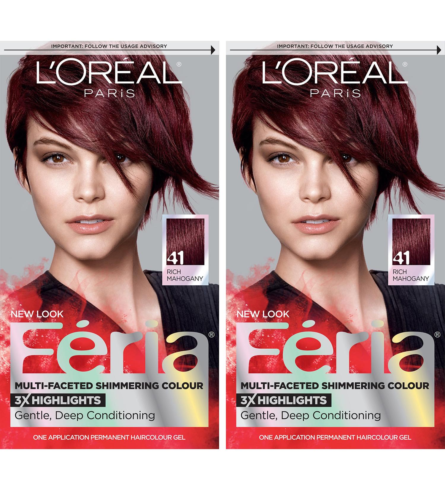 L'Oreal Paris Feria Crushed Garnet Hair Color 41 - Pack of 2 Permanent Hair Dye - Rich Mahogany Shade - Buy Online on GoSupps.com