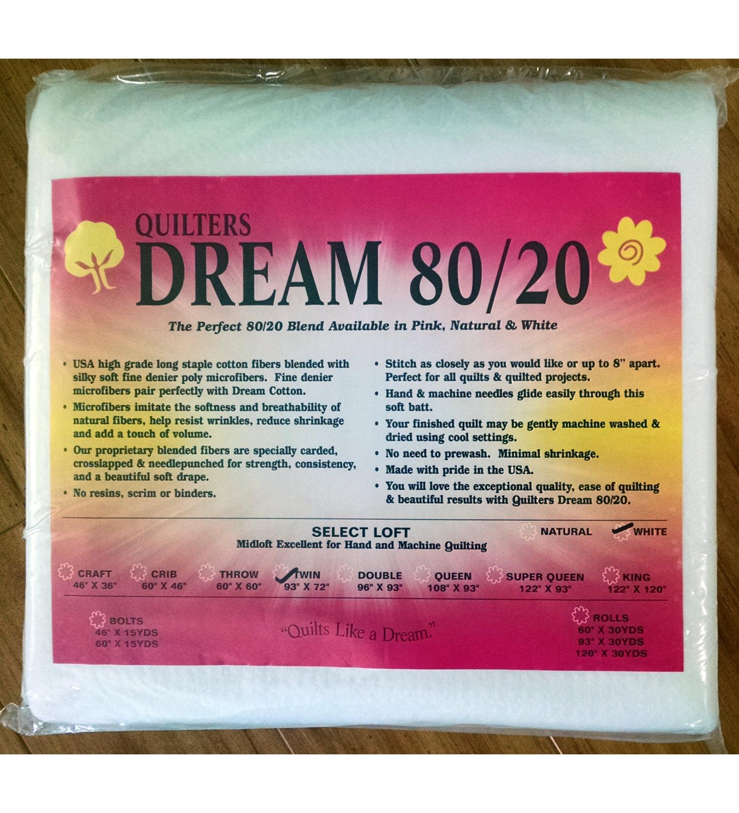 Quilter's Dream 80/20, White, Select Loft Batting - Twin Size 93"X72"