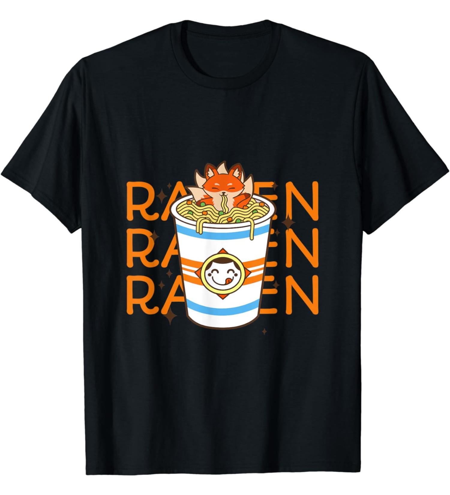 Kawaii Fox Eating Ramen Japanese Noodles T-Shirt