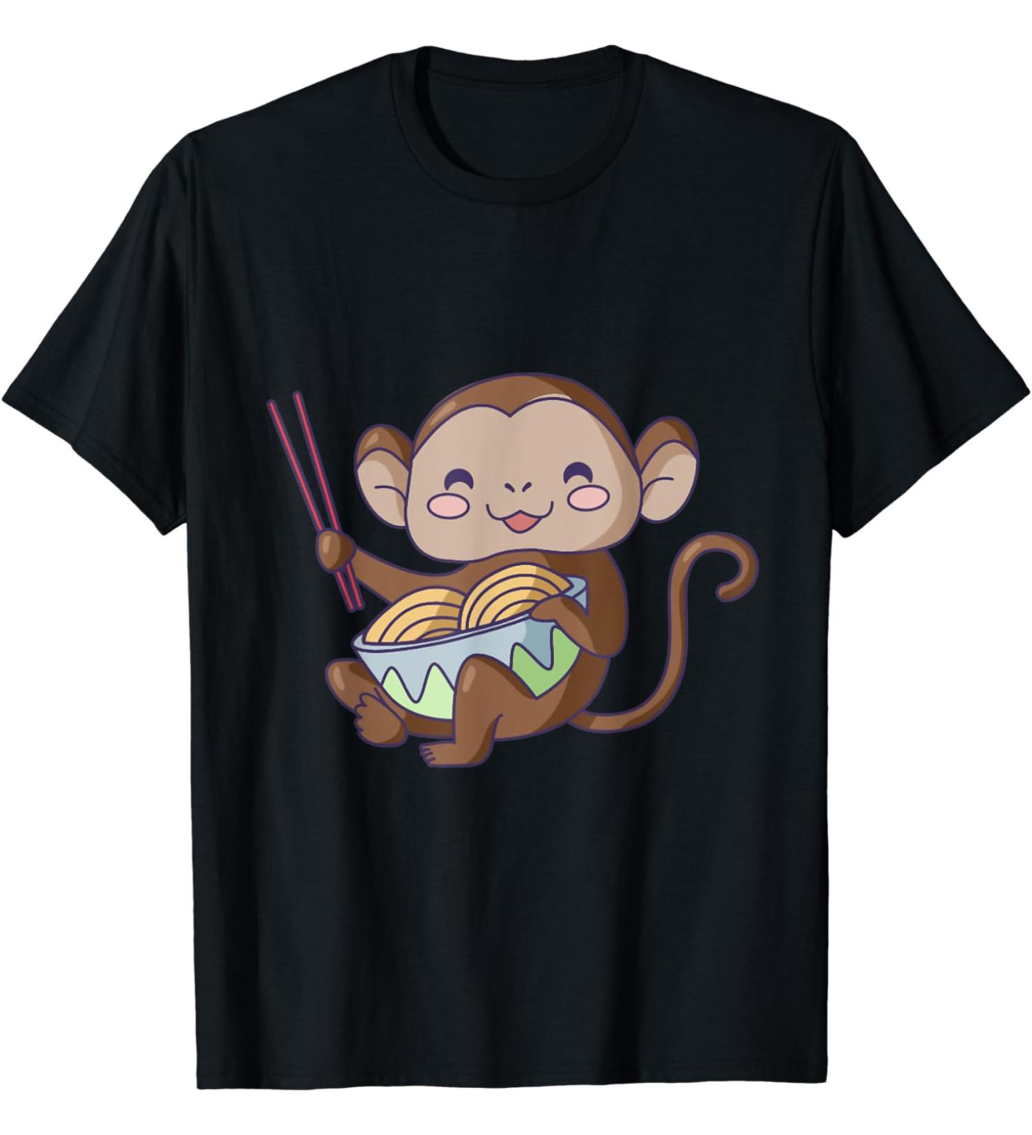 Kawaii Monkey Eating Ramen Noodle Japanese Food Lovers T-Shirt
