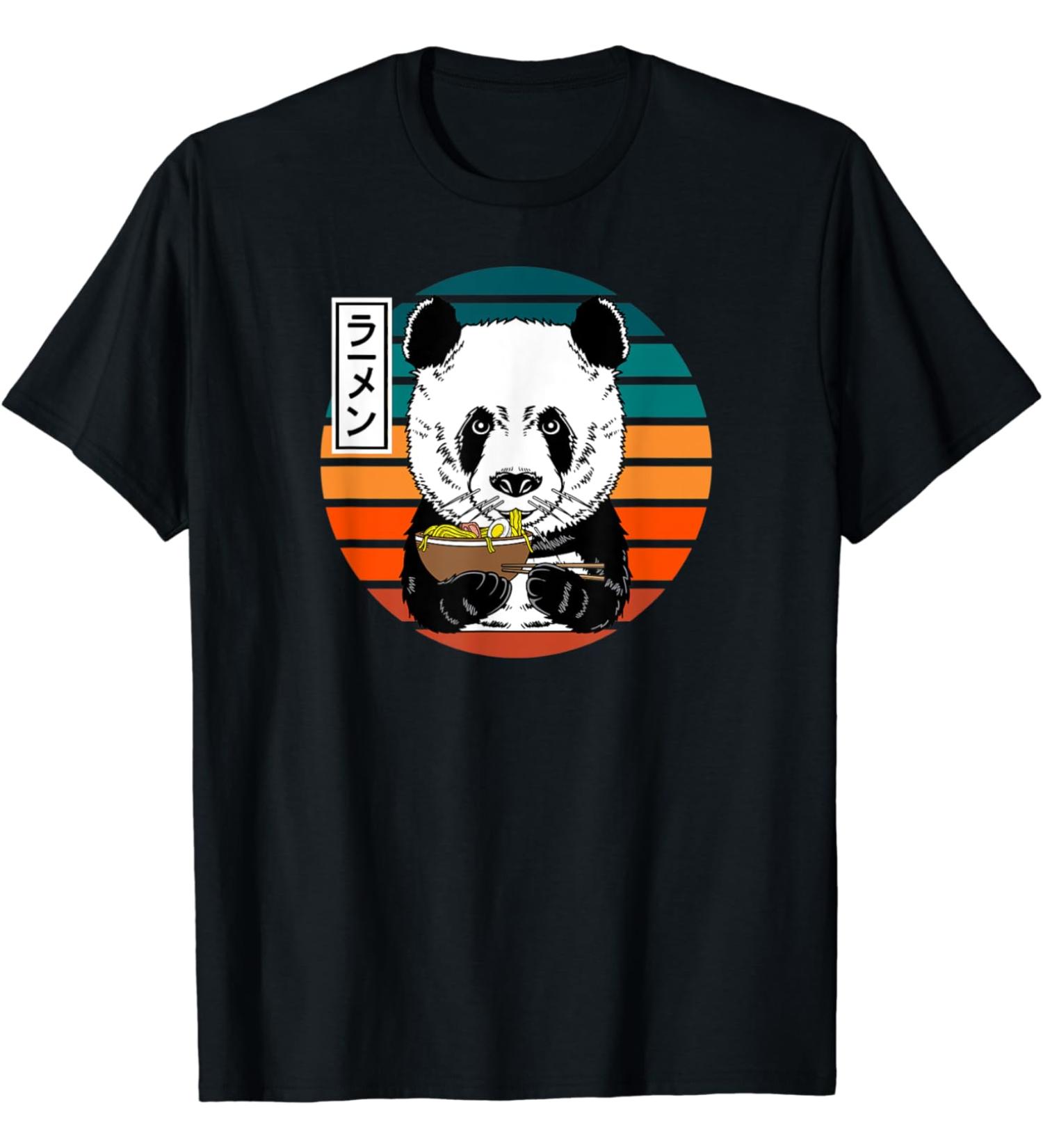 Panda Eating Ramen Noodle Soup Funny Anime Manga Lover Retro T-Shirt