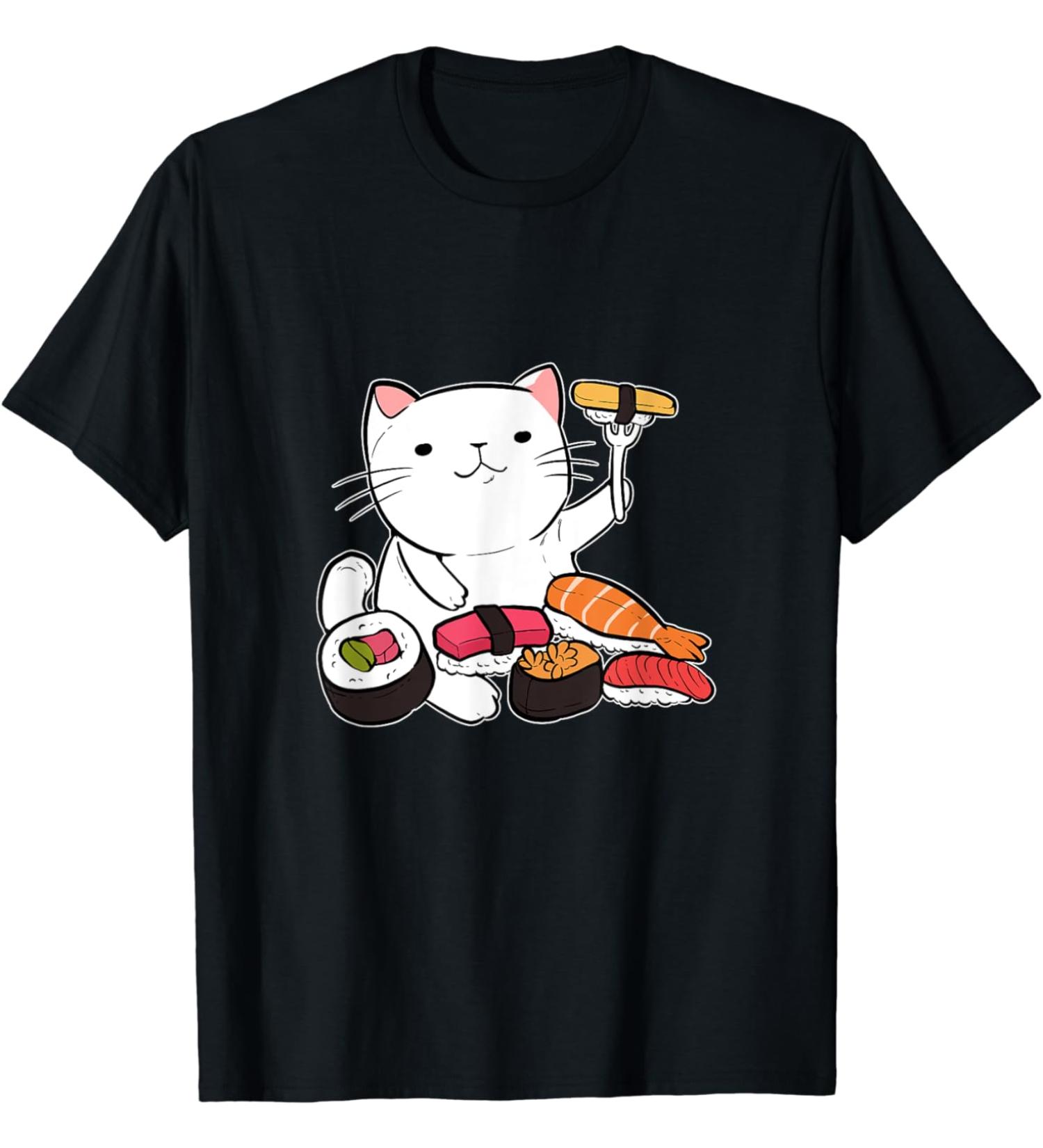 Sushi Cat Anime Figure Senpai Japanese Noodles Ramen Manga T-Shirt
