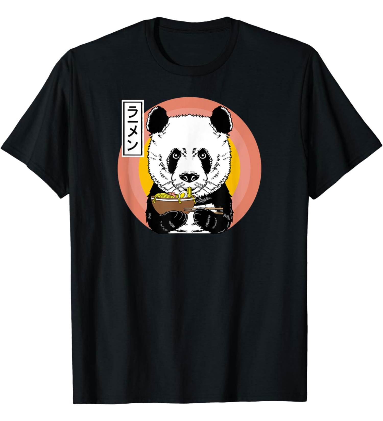 Panda Eating Ramen Noodle Soup Funny Anime Manga Lover Retro T-Shirt