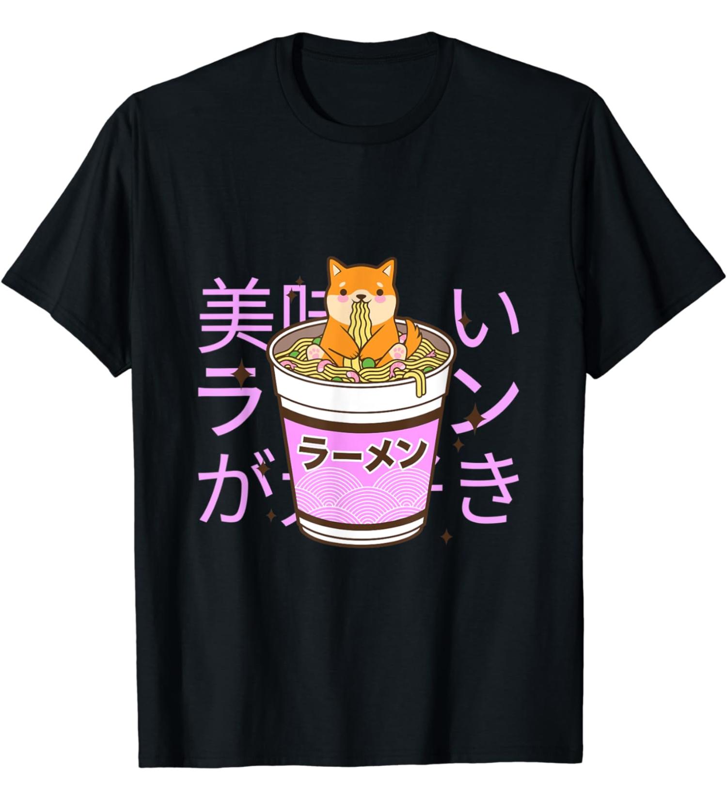 Kawaii Corgi Eating Ramen Japanese Noodles T-Shirt