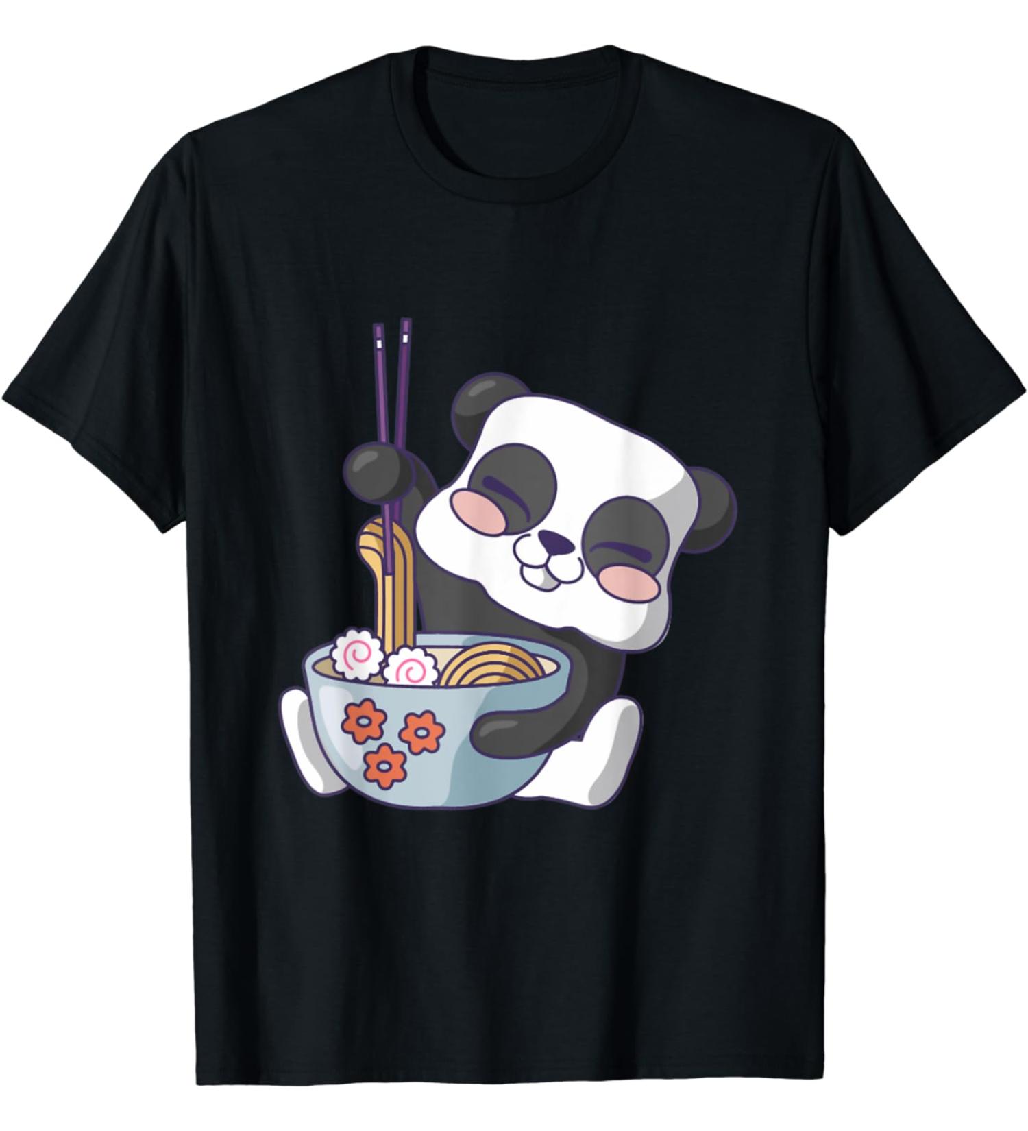 Kawaii Panda Eating Ramen Noodles Japanese Food Lover T-Shirt