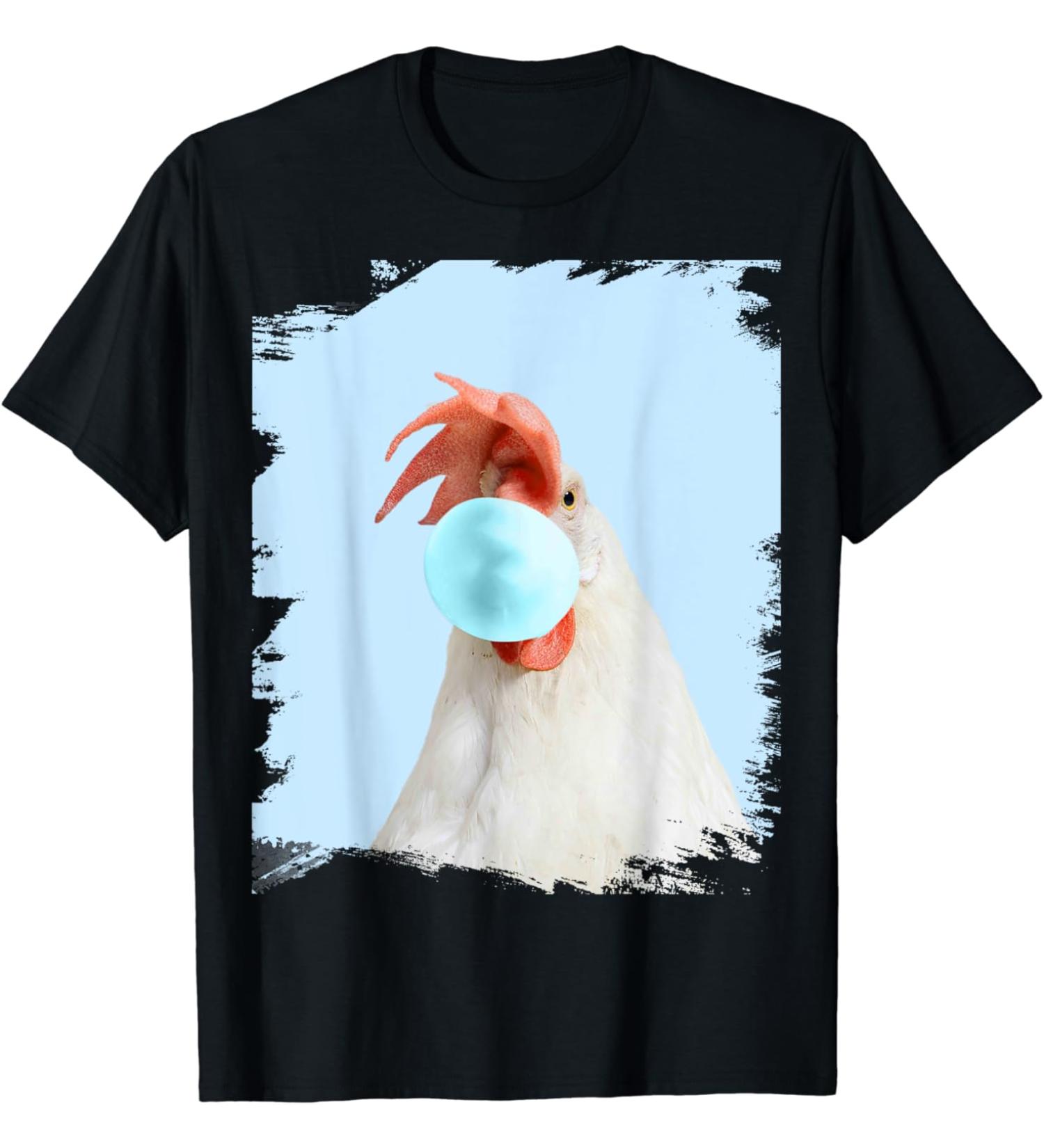 Cute Chicken Chewing Blue Bubble Gum T-Shirt
