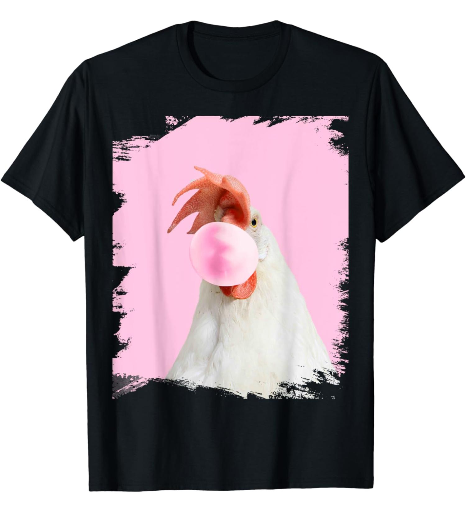Cute Chicken Chewing Pink Bubble Gum T-Shirt