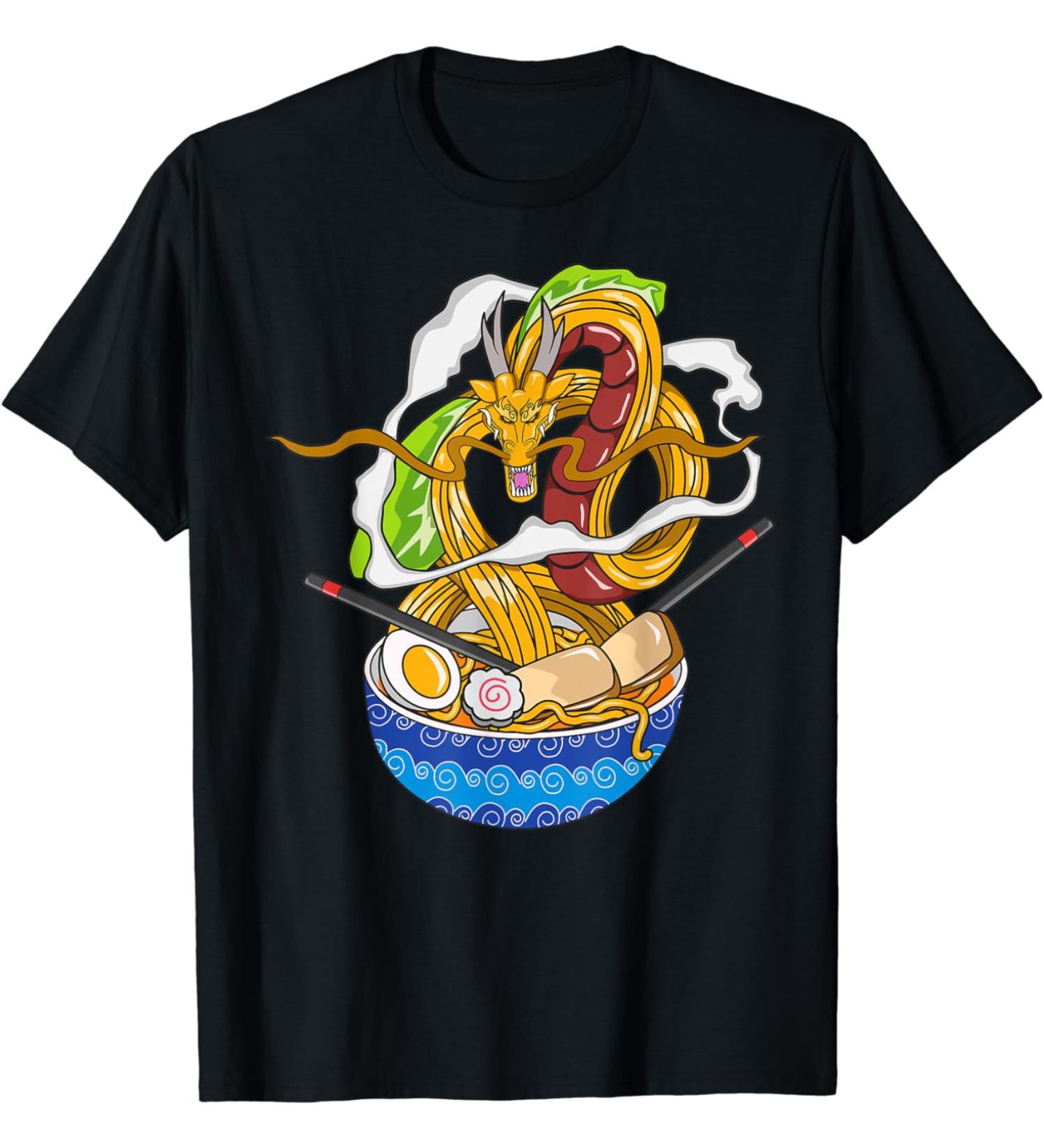 Japanese Kawaii Dragon Ramen Noodle Chillin Bowl T-Shirt