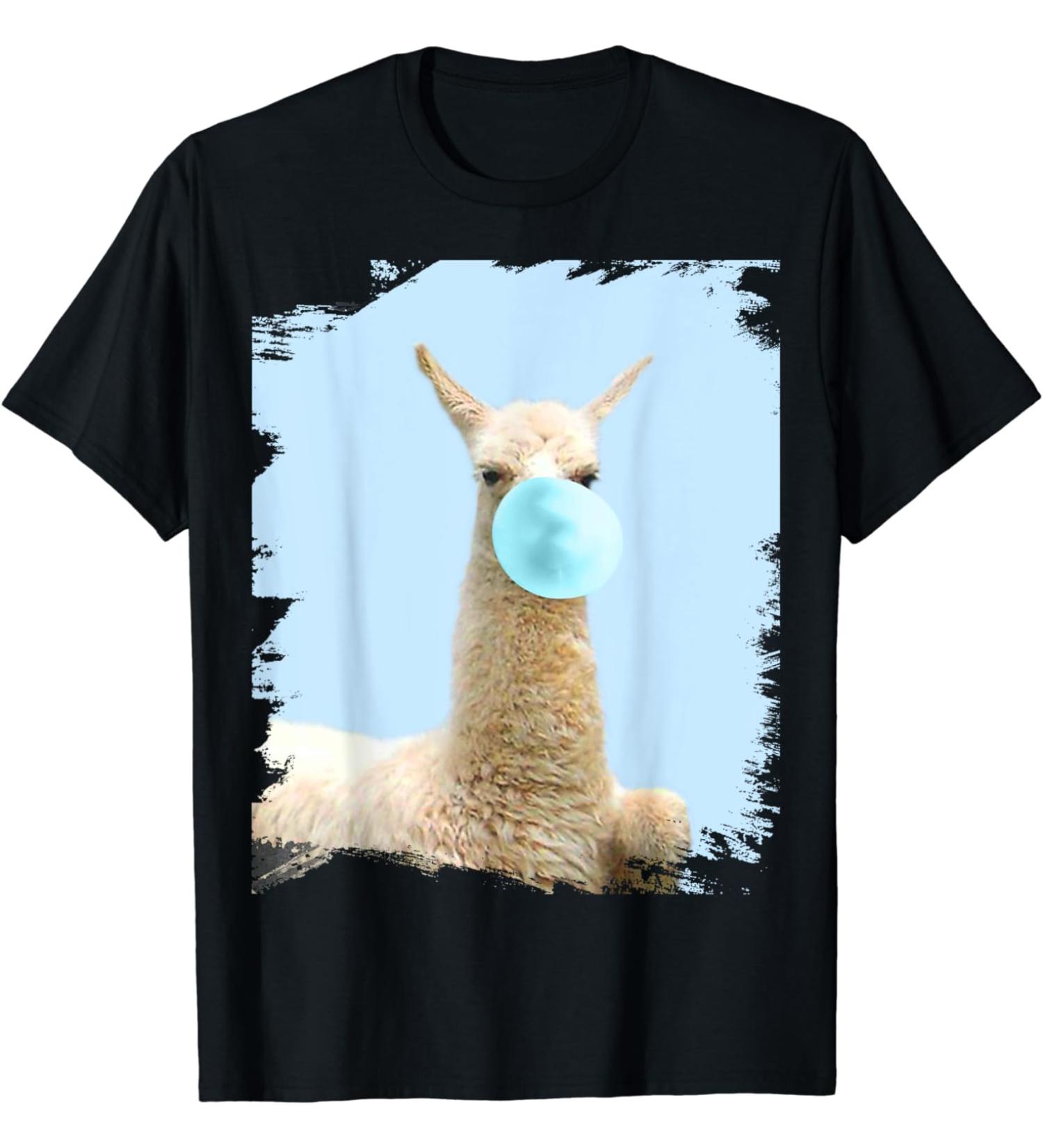 Nice llama that chews blue chewing gum T-Shirt