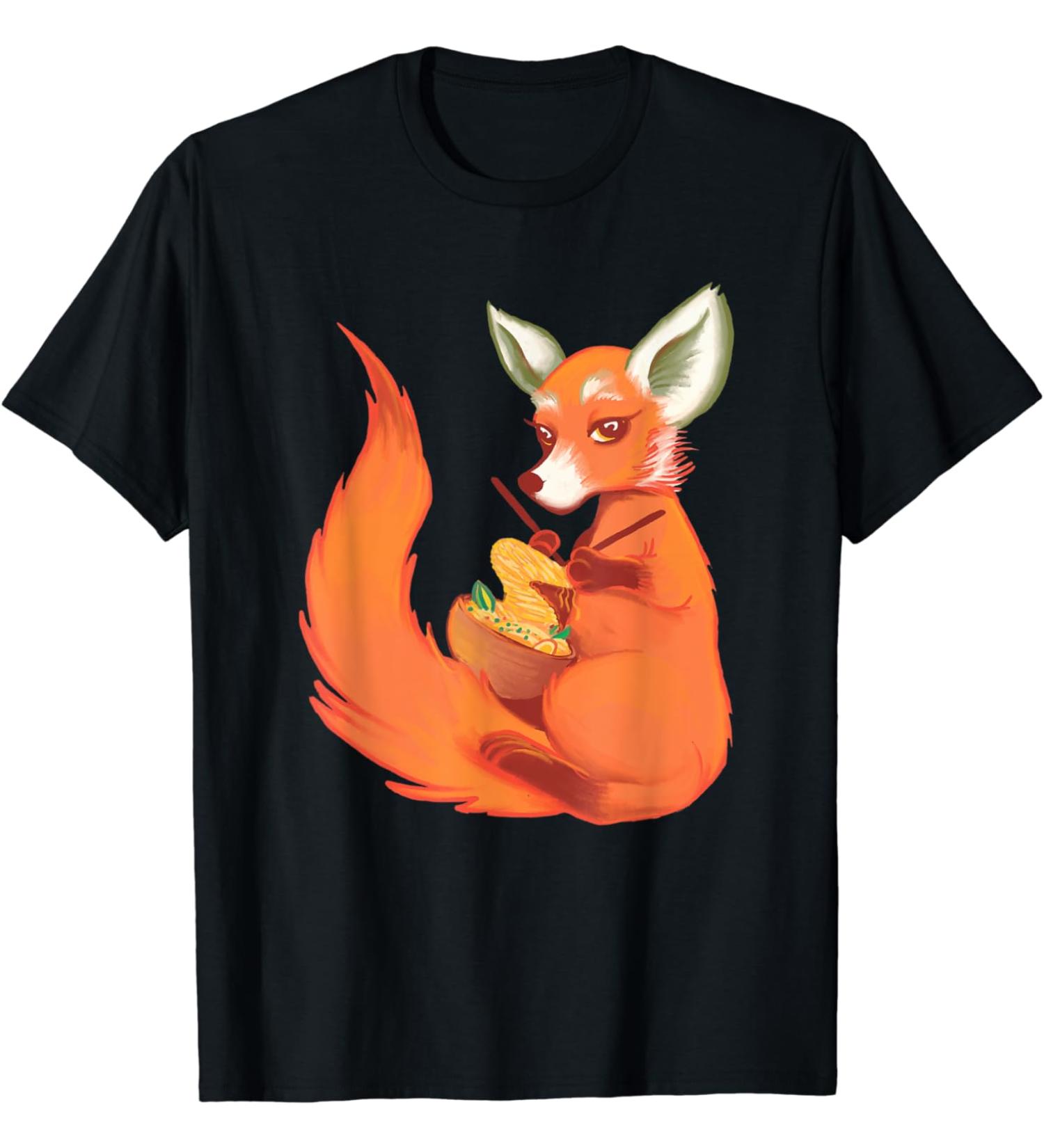 Fox Knitting Ramen Noodles Kawaii Japanese Anime Aesthetic T-Shirt