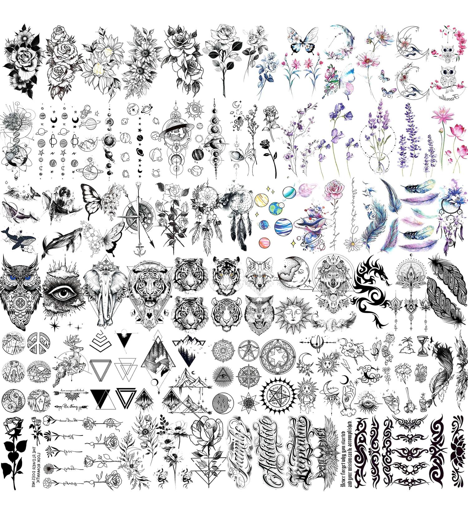 Small Flowers Letters Temporary Tattoos - 3D Moon Planet Lavender Fake Tattoos - Realistic Feather Butterfly Sticker for Kids & Adults - 73 Count - Buy Online on GoSupps.com