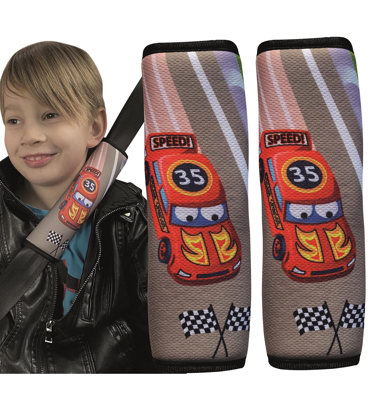 HECKBO 2X Kids Car Seat Belt Pads - Racing Cars Design - Seat Belt Protectors for Kids and Babies - Ideal for Booster Seats and Bicycle Racing - 2 Pieces - Buy Online on GoSupps.com