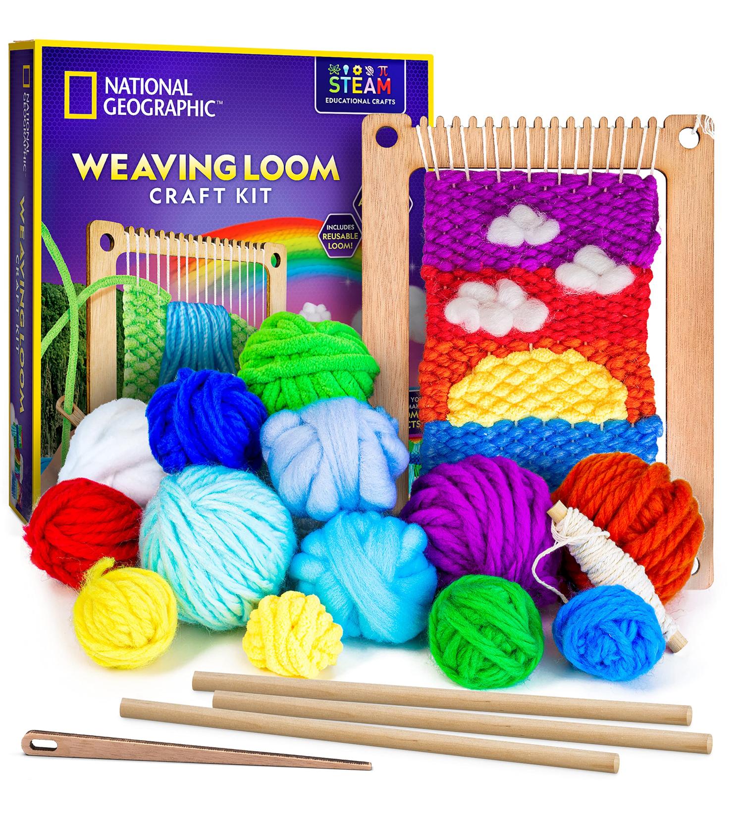 NATIONAL GEOGRAPHIC Kids Weaving Kit - Fun Wooden Loom with Yarn & 3 Designs for Easy Weaving - Child Arts and Crafts Set - Buy Online on GoSupps.com