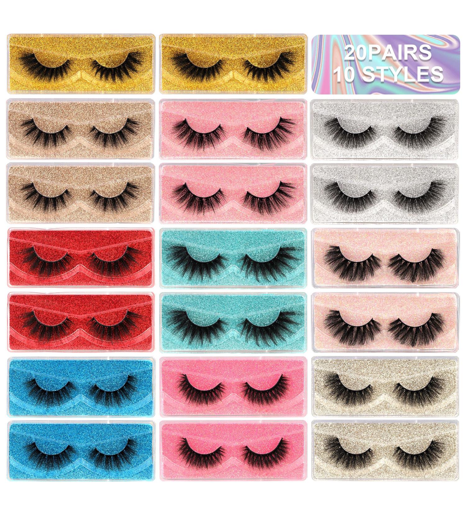 Yawamica False Eyelashes 20 Pairs - Natural 3D Fluffy Lashes Pack | 20MM Dramatic Thick Long Faux Mink Eyelashes Bulk | Wispy Strip Fake Eyelashes Wholesale - 10 Styles - Buy Online on GoSupps.com