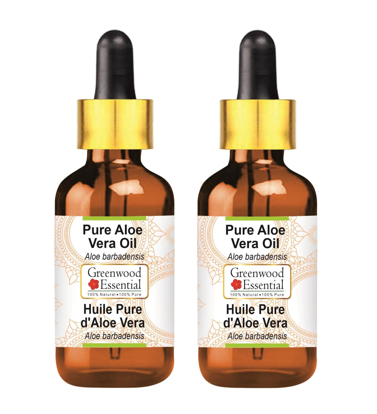 Greenwood Essential Natural Aloe Vera Oil (2 x 100ml) - Therapeutic Quality for Hair Skin & Aromatherapy - Glass Droppers Included - Buy Online on GoSupps.com