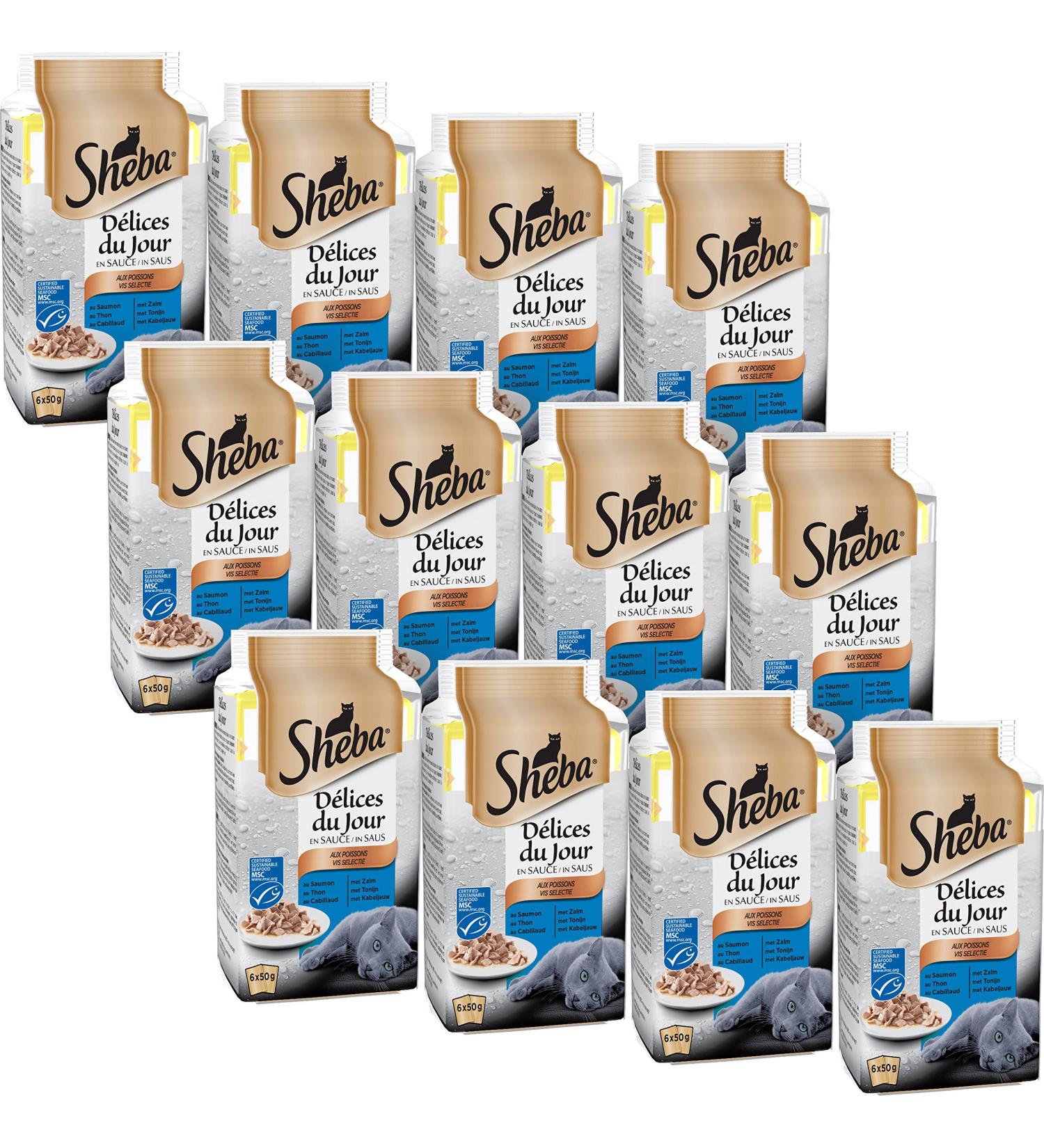 Sheba Delices du Day Fresh Pouches for Cats - 12x Selection of Fish in Sauce (50g) - Pack of 72 - International Shipping Available - Buy Online on GoSupps.com