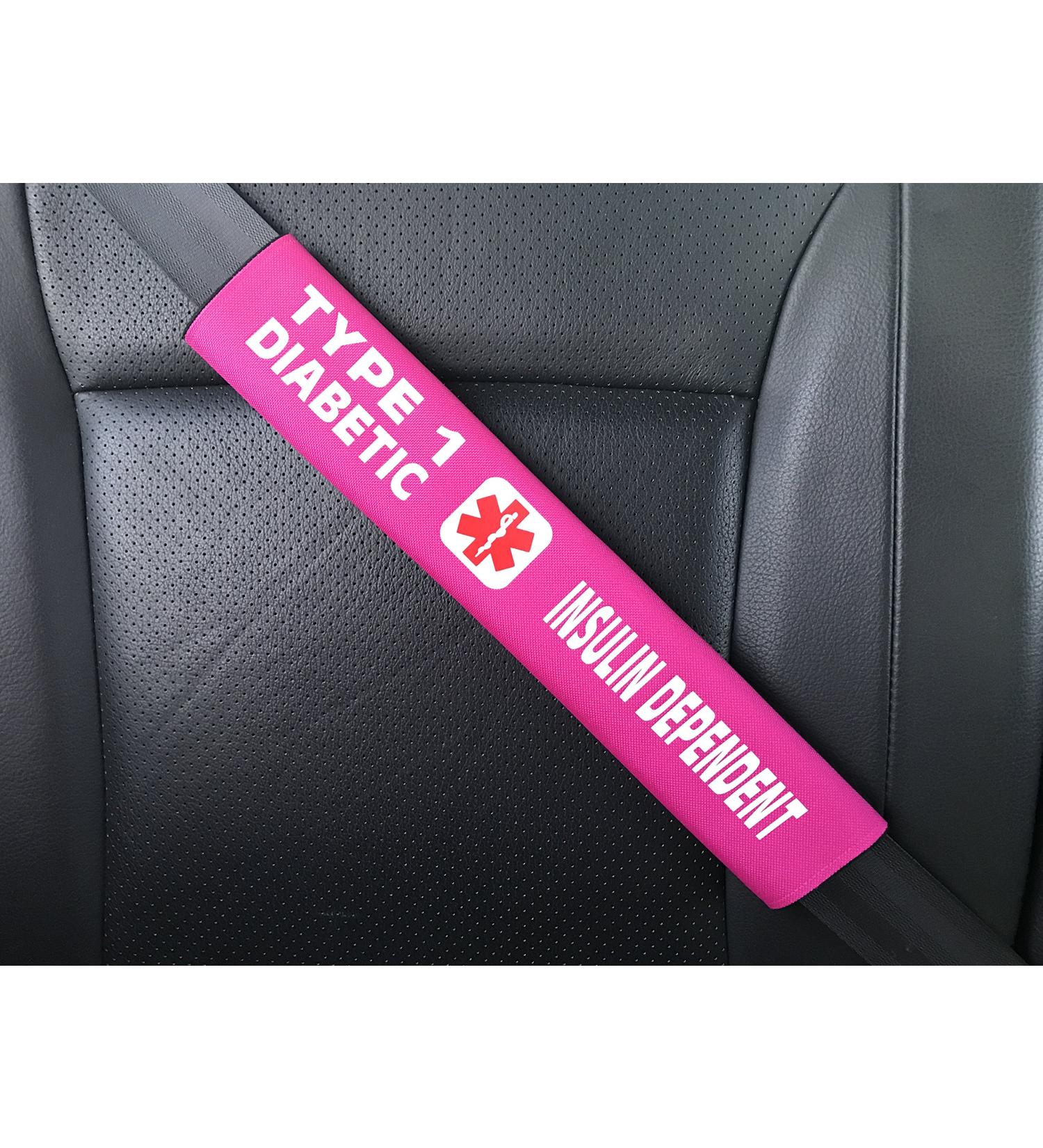 Type 1 Diabetes Insulin Dependent Medical Alert Seat Belt Cover (Bright Pink)