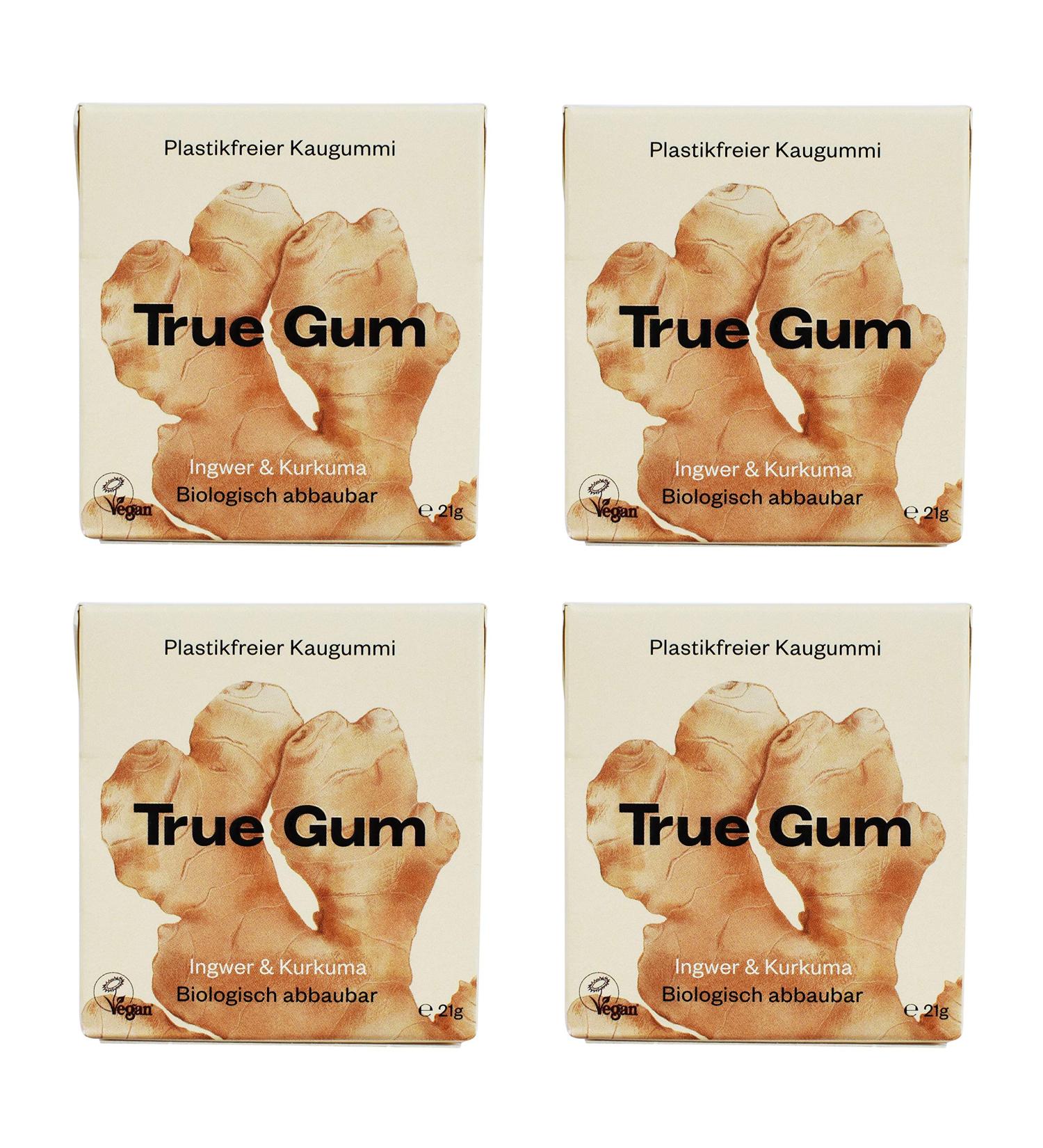 True Gum SET of 4: Ginger & Turmeric | Biodegradable Vegan Plastic-Free Chewing Gum | 84g International Shipping - Buy Online on GoSupps.com