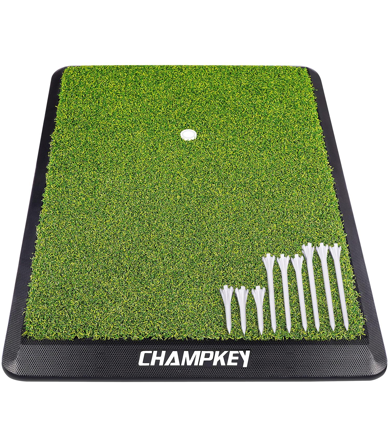 CHAMPKEY Premium Synthetic Turf Golf Hitting Mat M(13 x 17) LITE Version | Heavy Duty Rubber Base | Includes 1 Rubber Tee and 9 Plastic Tees - Buy Online on GoSupps.com