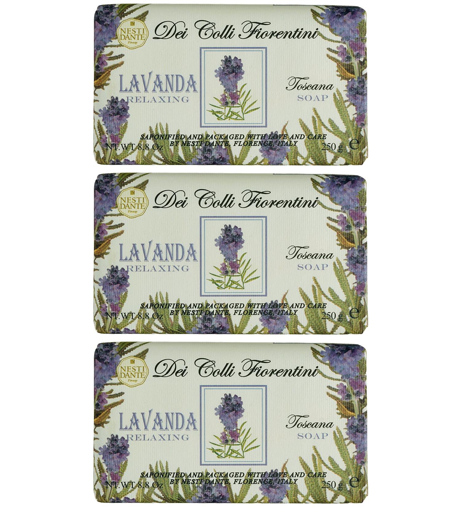 "Lavanda Toscana" Relaxing Triple Milled Perfumed Vegetal Soap "Dei Colli Fiorentini" Line 8.8 Ounces (250g) Package (Pack of 3) Italian Import