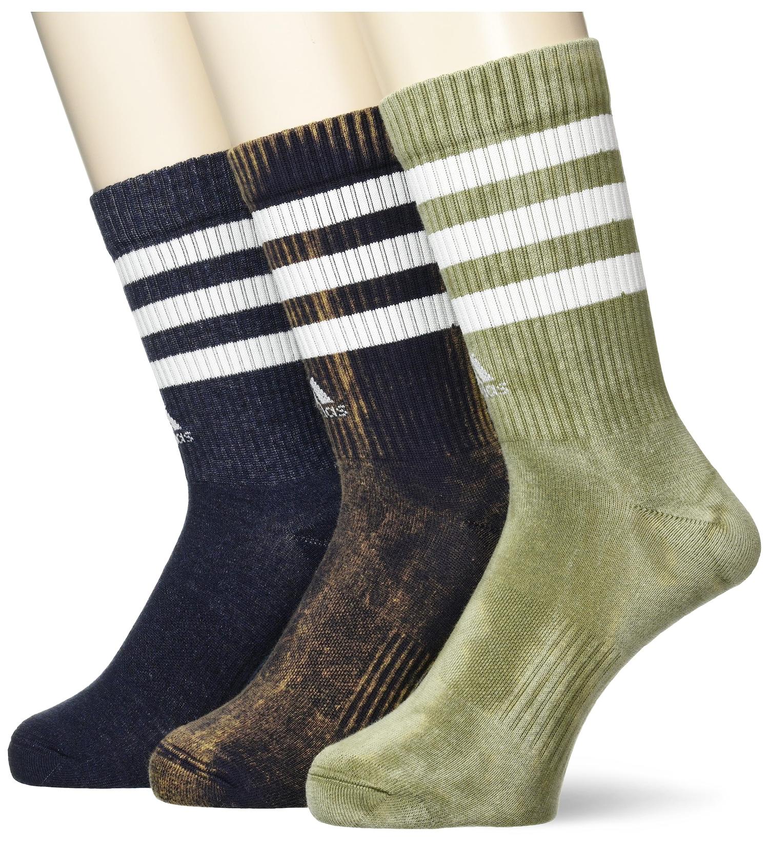 adidas Unisex 3-stripes Stonewash Crew Socks 3 Pairs Crew socks 42 2/3-44 2/3 olive strata/legend ink/white