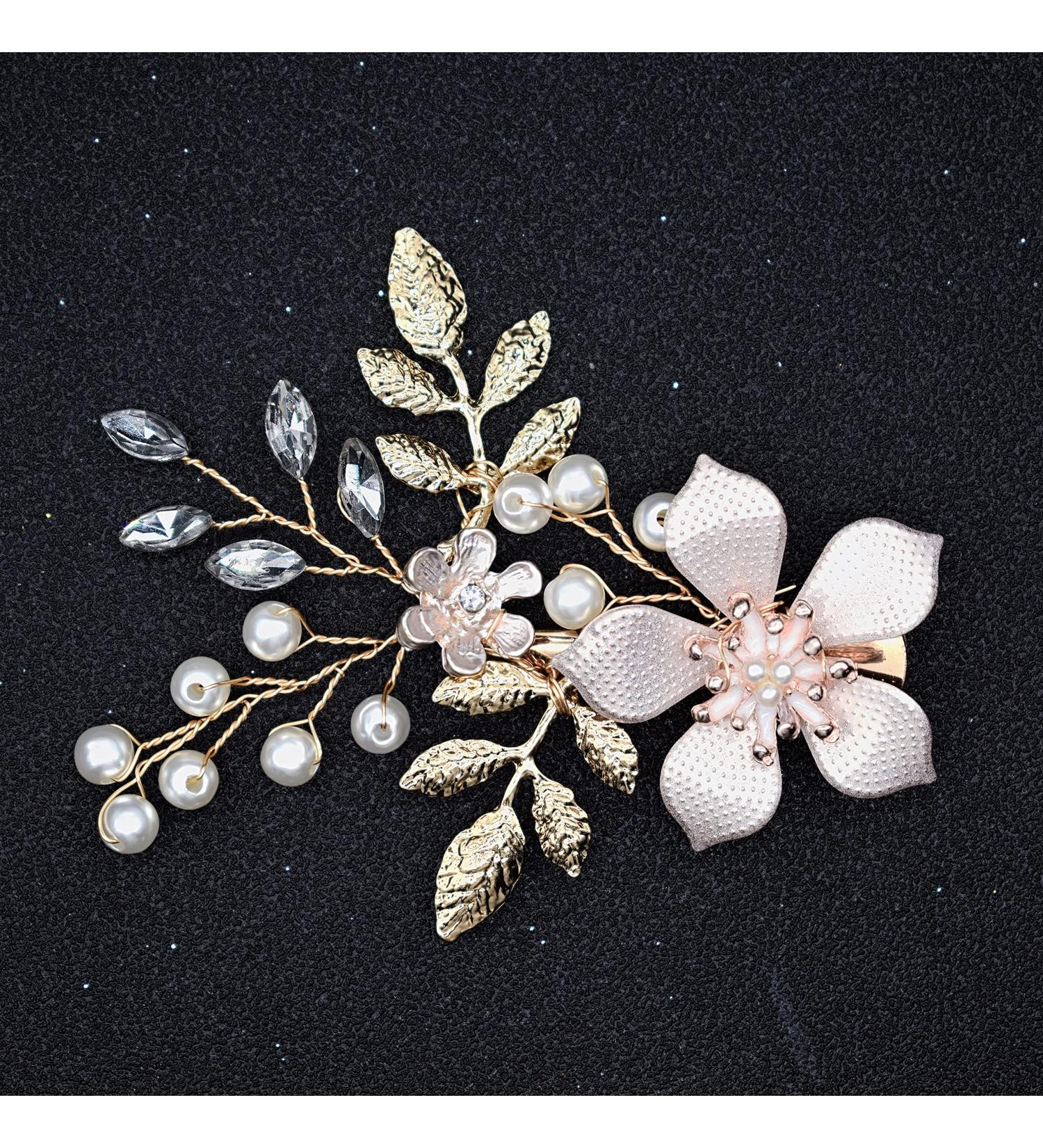 Wedding Hair Clip Fanvoes Hair Accessories Pieces for Brides Bridal Rose Gold Vintage Headpiece Barrette Decorations Jewelry Handmade Flower Ivory Pearl Rhinestone Crystal for Women Girls Bridesmaid - Buy Online on GoSupps.com