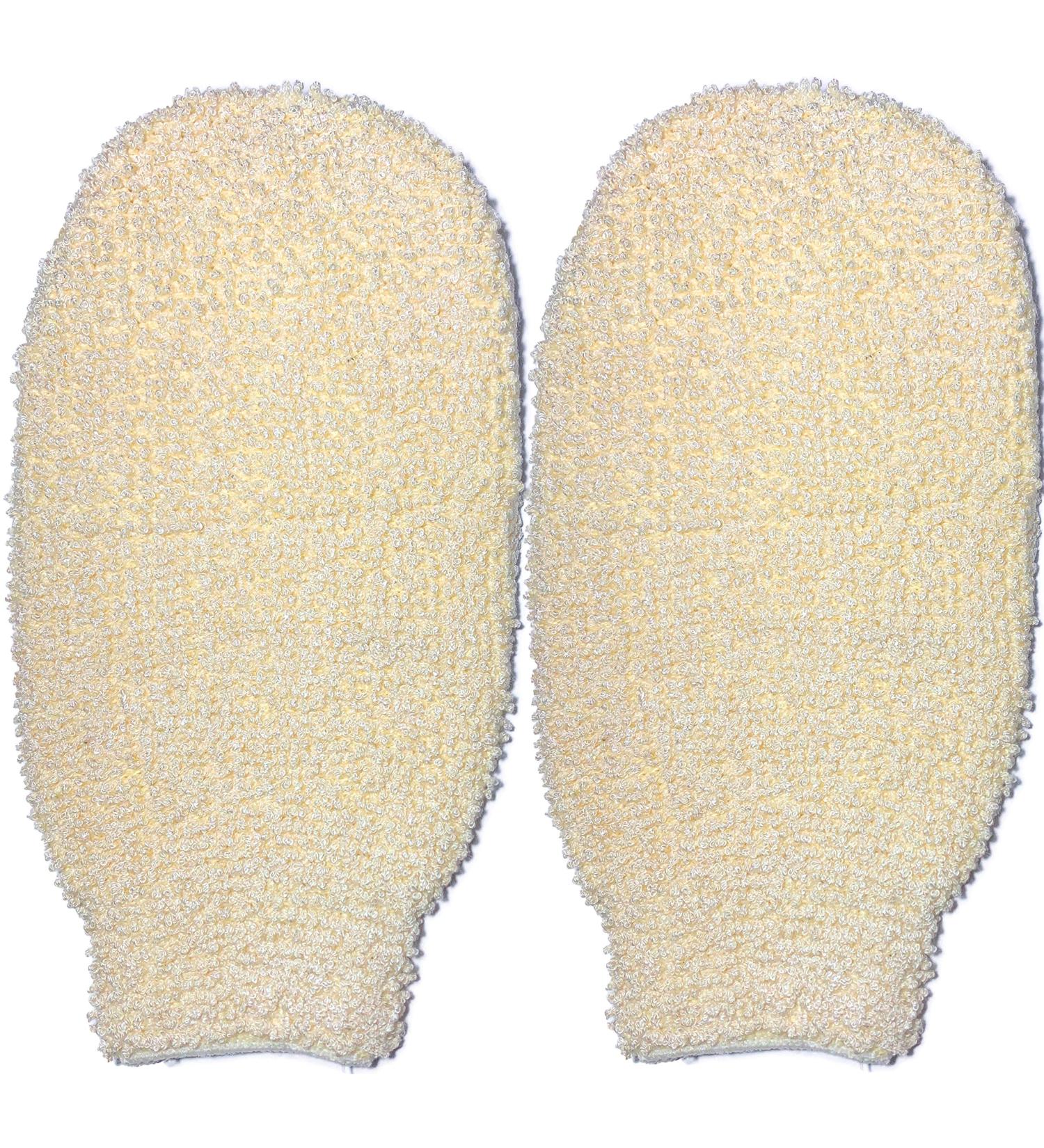2 PACK Natural Exfoliating Pile Fabrics Glove Mitt Mitten - Bath Sponge Scrubber for Deep Clean & Smooth Skin - Machine Washable - Double Sided - Buy Online on GoSupps.com