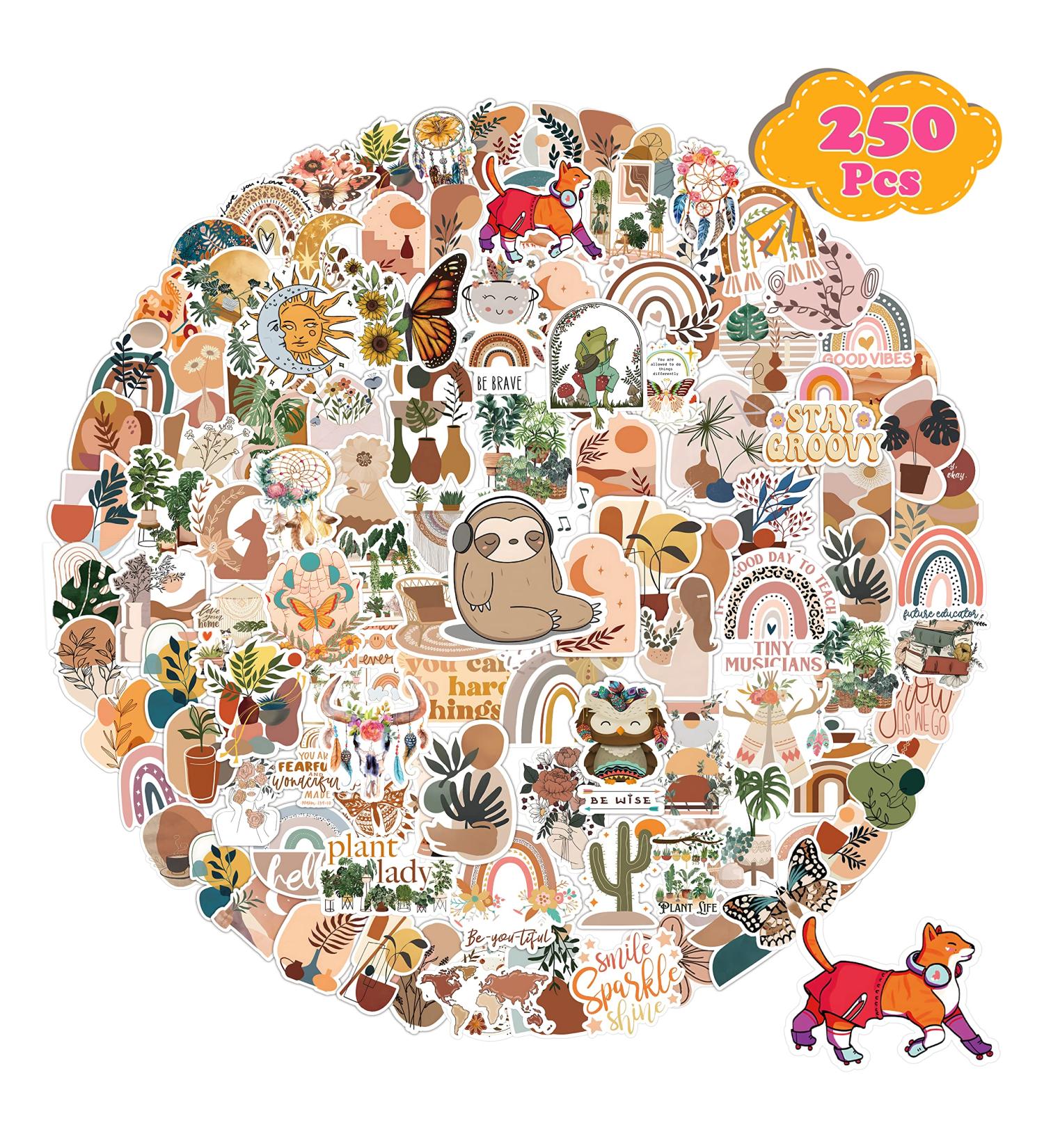 BarrelTree 250 PCS Aesthetic Boho Waterproof Vinyl Stickers - Cute Plant Sticker Packs for Water Bottles, Laptop, Journaling - Scrapbooking Supplies Kit for Adults, Teens - Buy Online on GoSupps.com