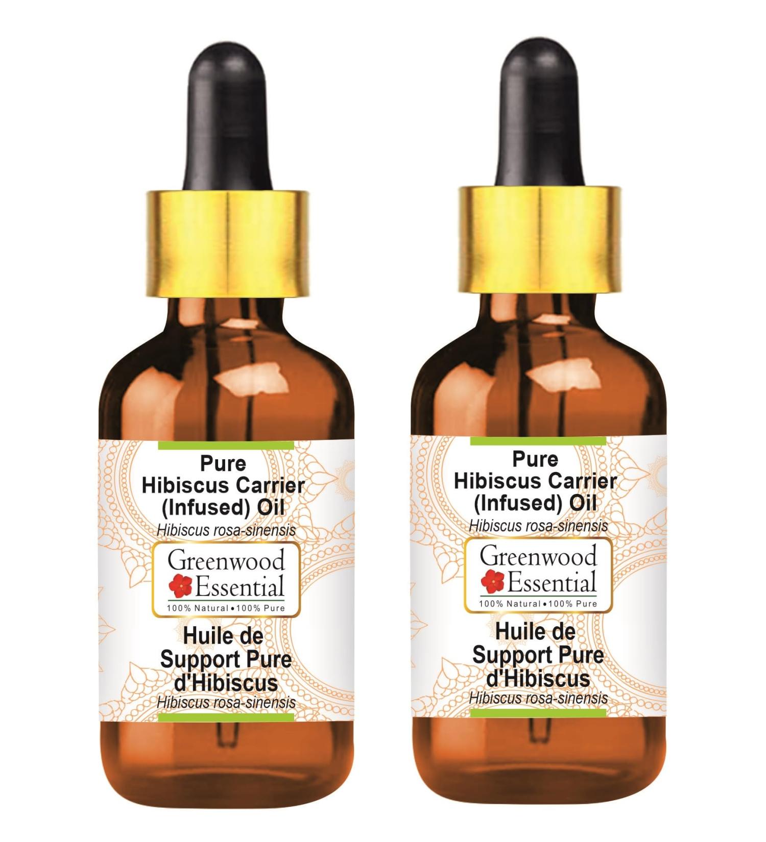 Greenwood Essential Pure Hibiscus Carrier (Infused) Oil (Hibiscus rosa-sinensis) with Glass Dropper Premium Therapeutic Grade for Hair, Skin & Aromatherapy (Pack of Two) 100ml X 2 (6.76 oz) - Buy Online on GoSupps.com